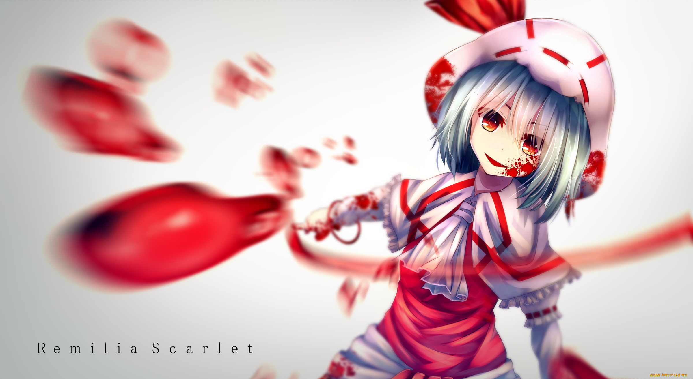 аниме, touhou, арт, kagayan1096, взгляд, улыбка, девушка, remilia, scarlet, кровь