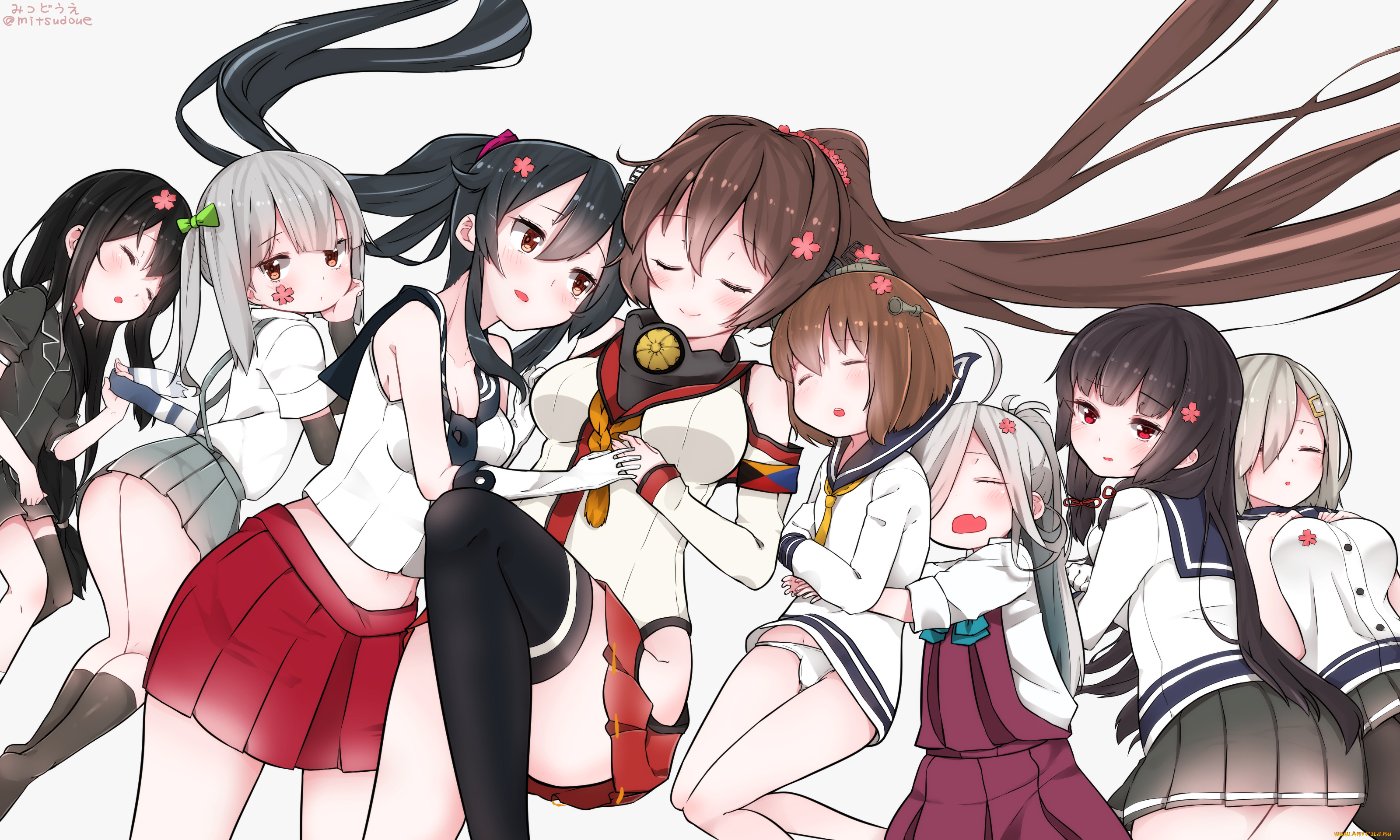 аниме, kantai, collection, kantai, collection, asashimo, kancolle, арт, девушки, hamakaze, hatsushimo, isokaze, kasumi, yahagi, yamato, yukikaze, mitsudoue