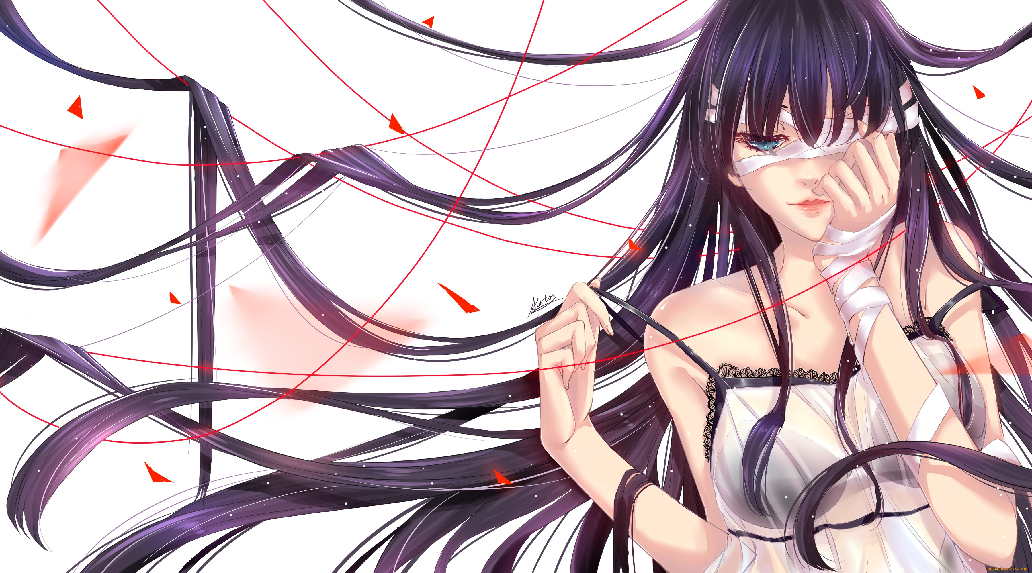 аниме, unknown, , другое, atatos, арт, девушка, красная, нить, волосы