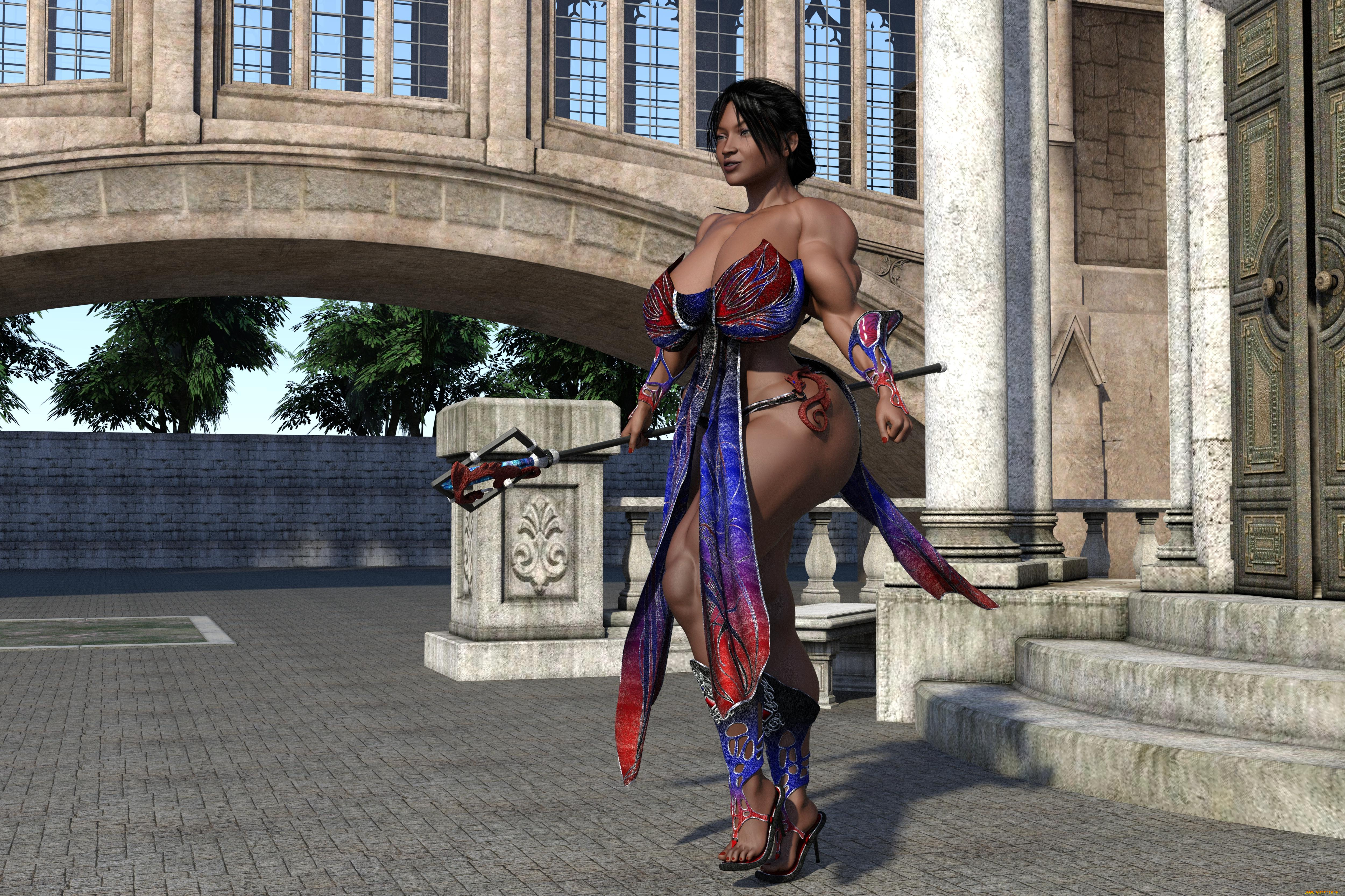 3д, графика, фантазия, , fantasy, фон, взгляд, девушка, оружие