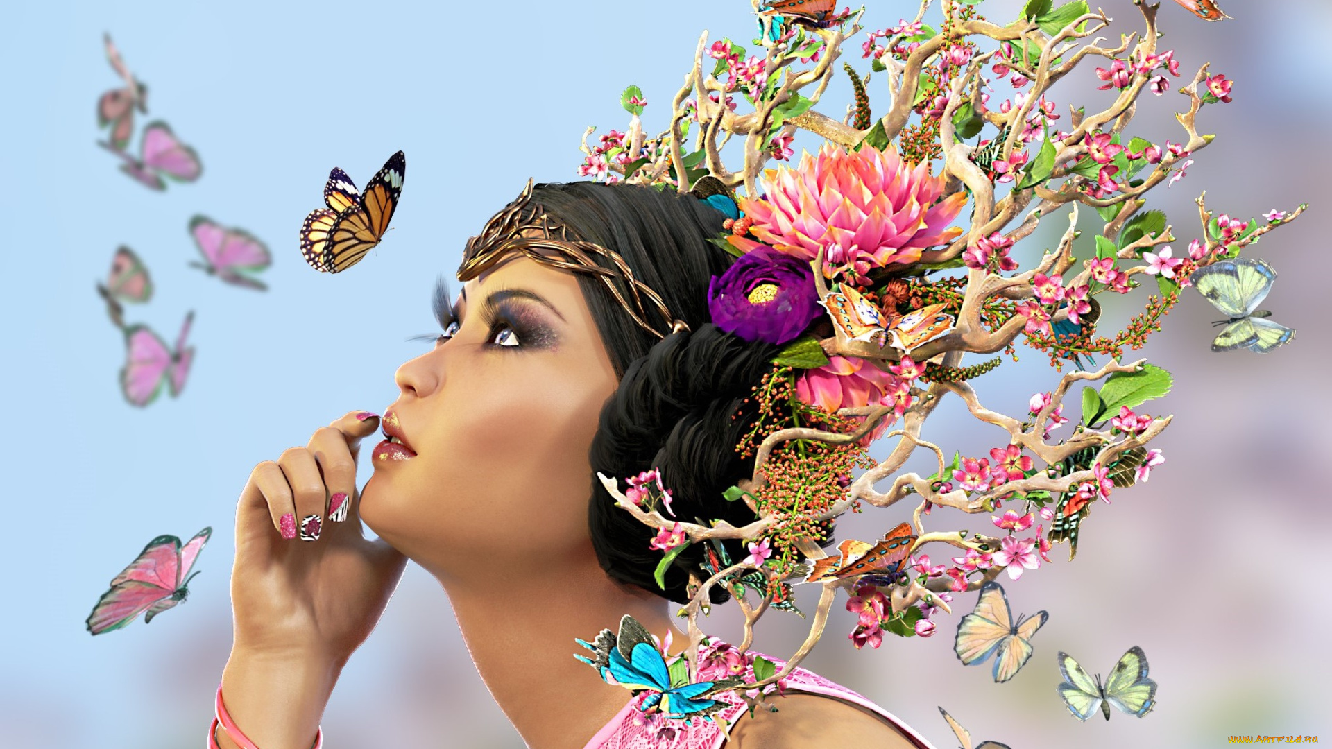 3д, графика, фантазия, , fantasy, фон, взгляд, девушка