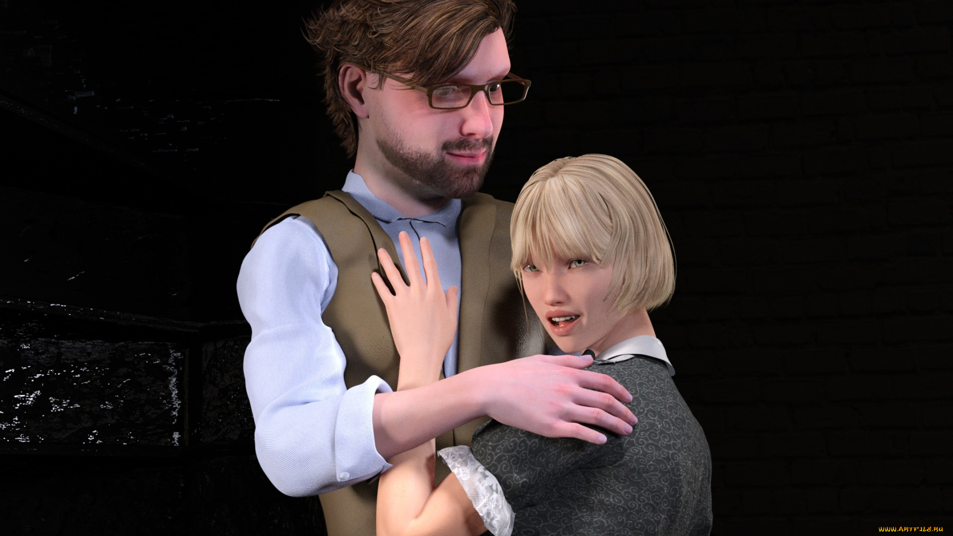 3д, графика, романтика, , romantics, парень, фон, девушка, взгляд