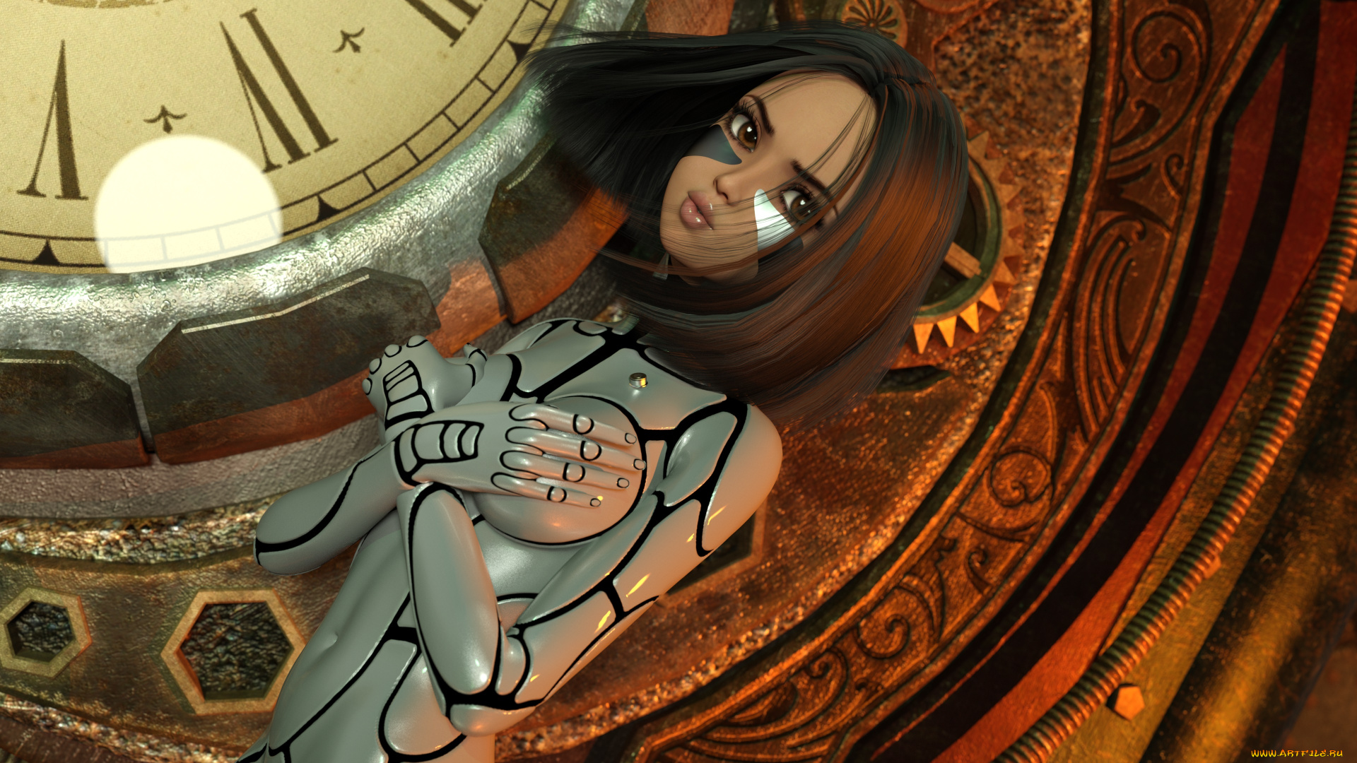 3д, графика, _science, fiction, фон, взгляд, девушка