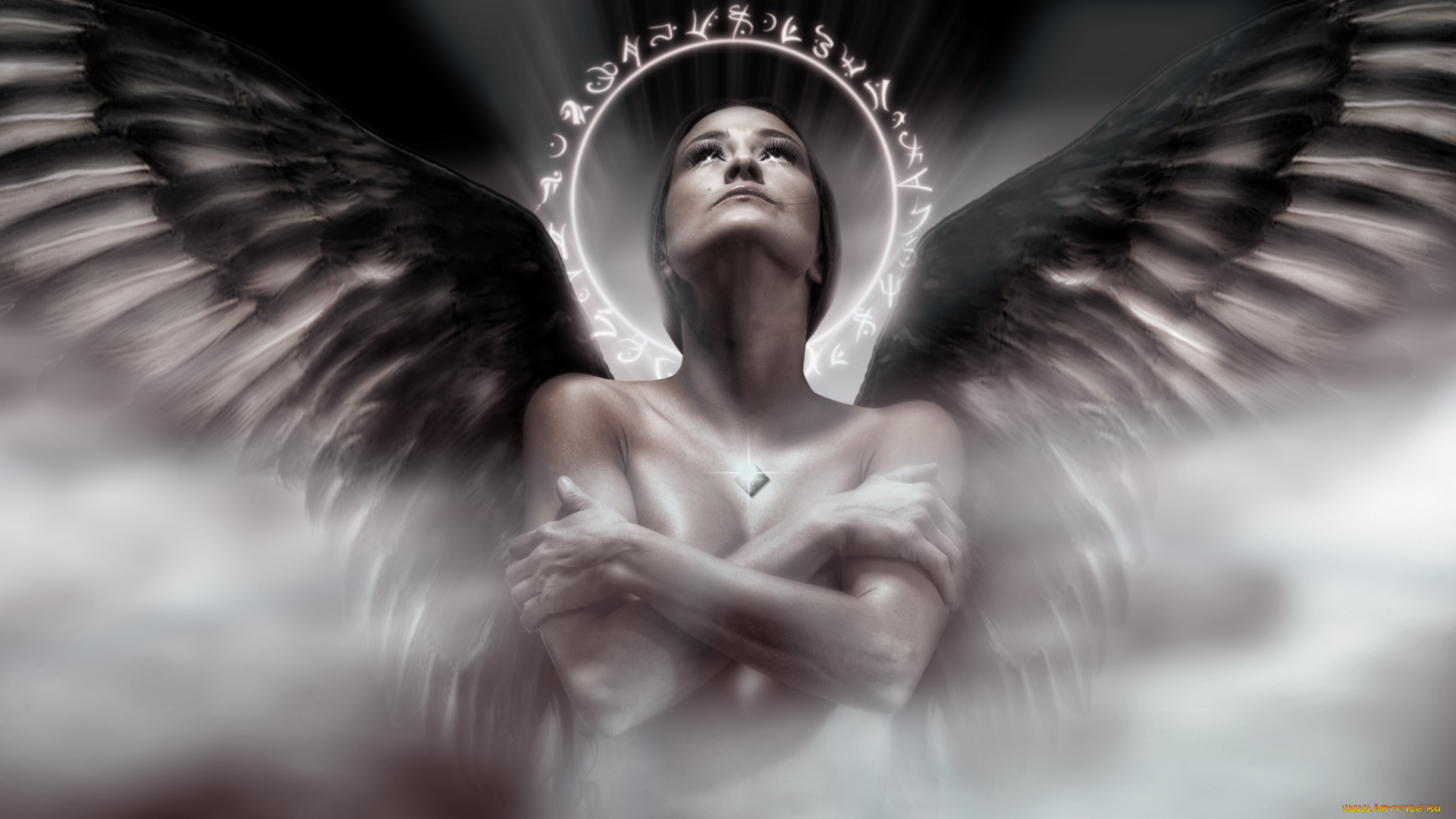 фэнтези, ангелы, девушка, фон, крылья