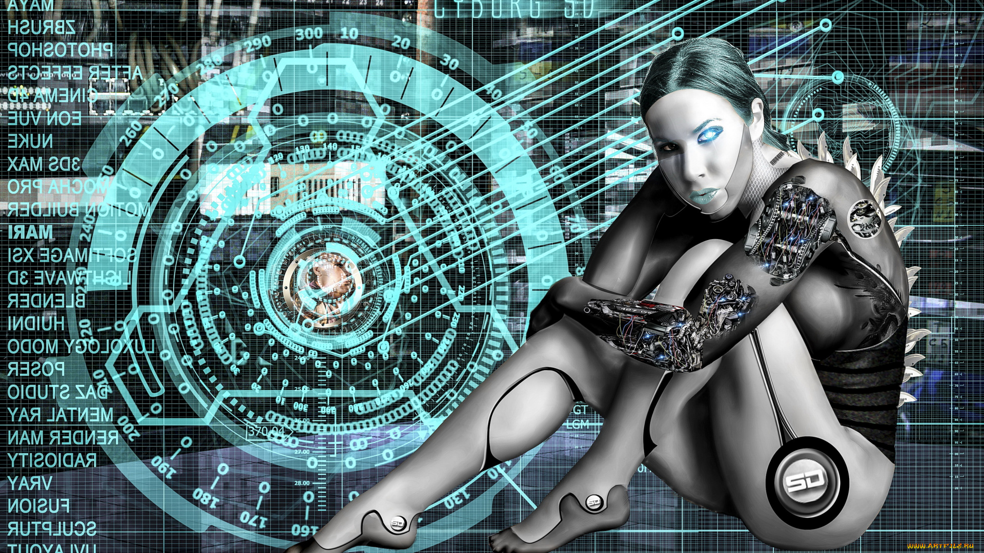 фэнтези, роботы, , киборги, , механизмы, взгляд, фон, девушка