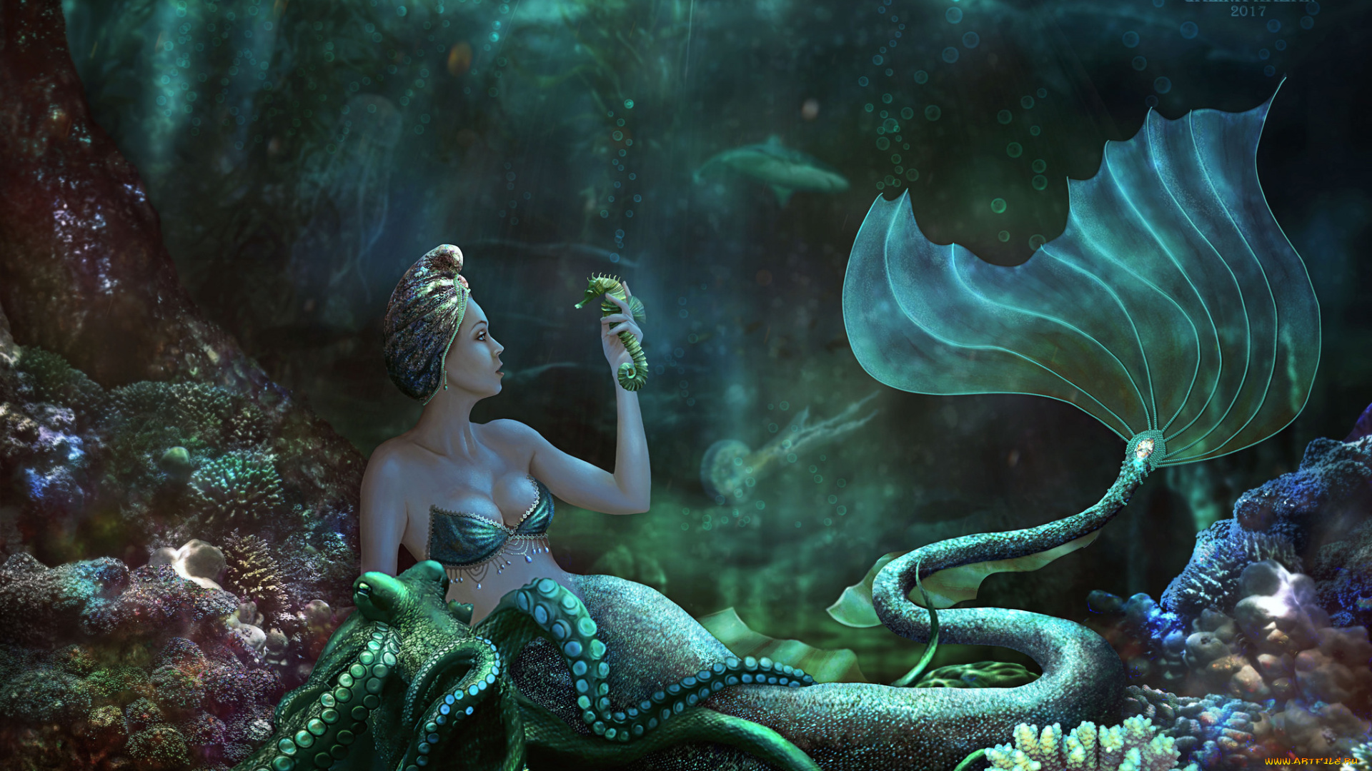 фэнтези, русалки, королева, моря, русалка, хвост
