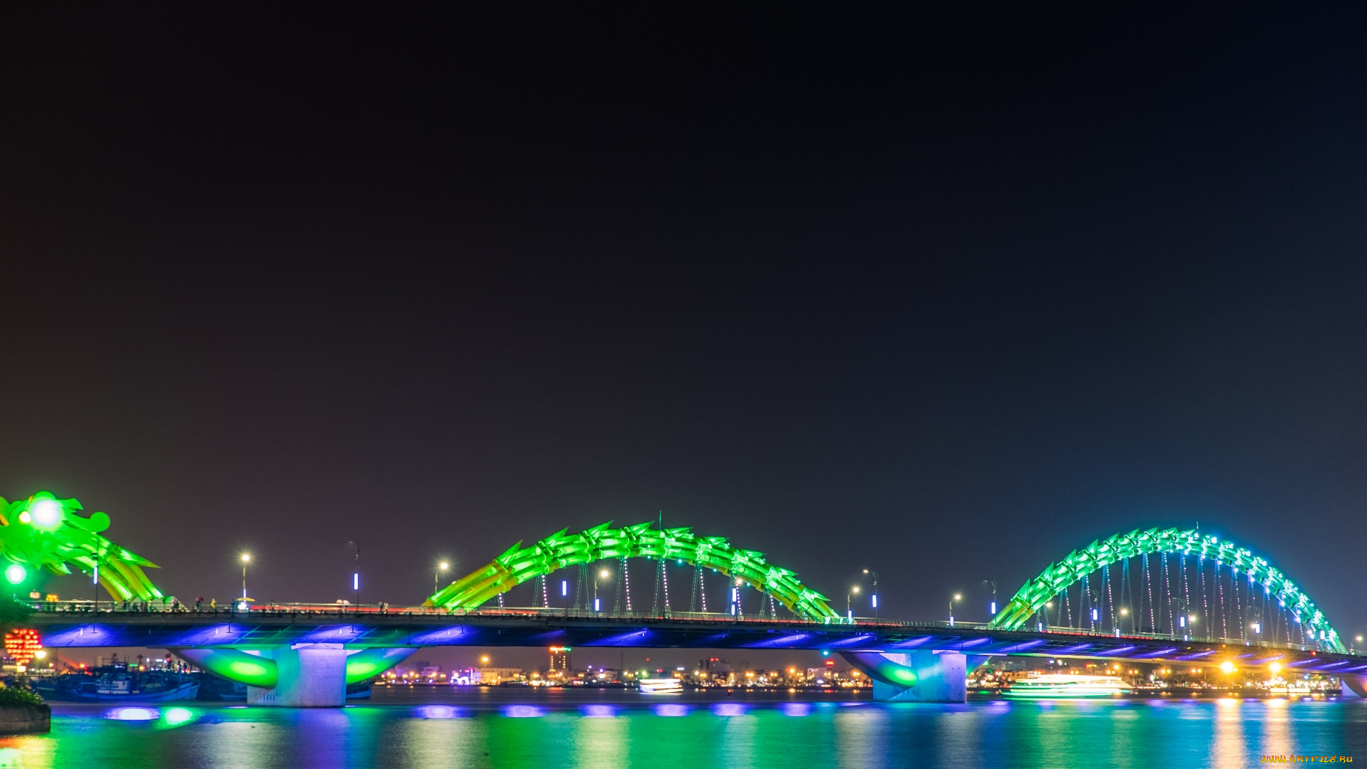 разное, иллюминация, мост, дракон