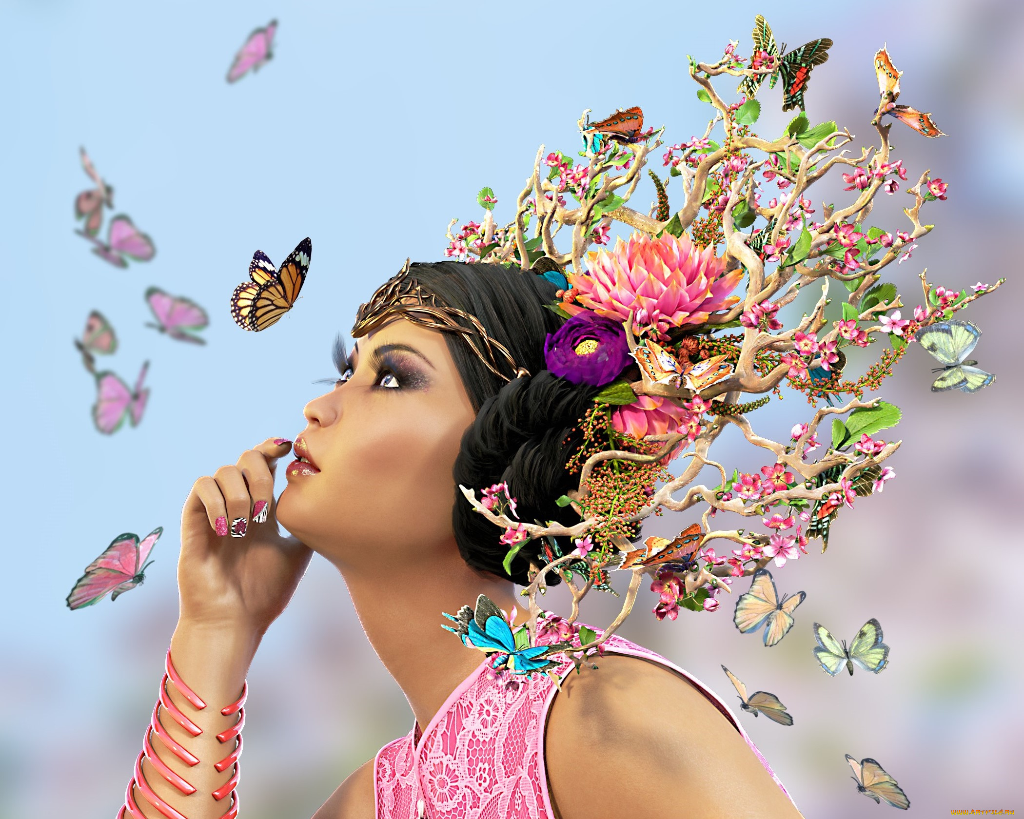 3д, графика, фантазия, , fantasy, фон, взгляд, девушка