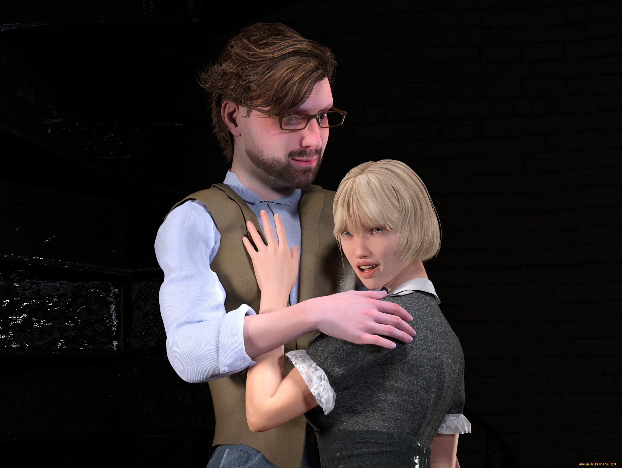 3д, графика, романтика, , romantics, парень, фон, девушка, взгляд