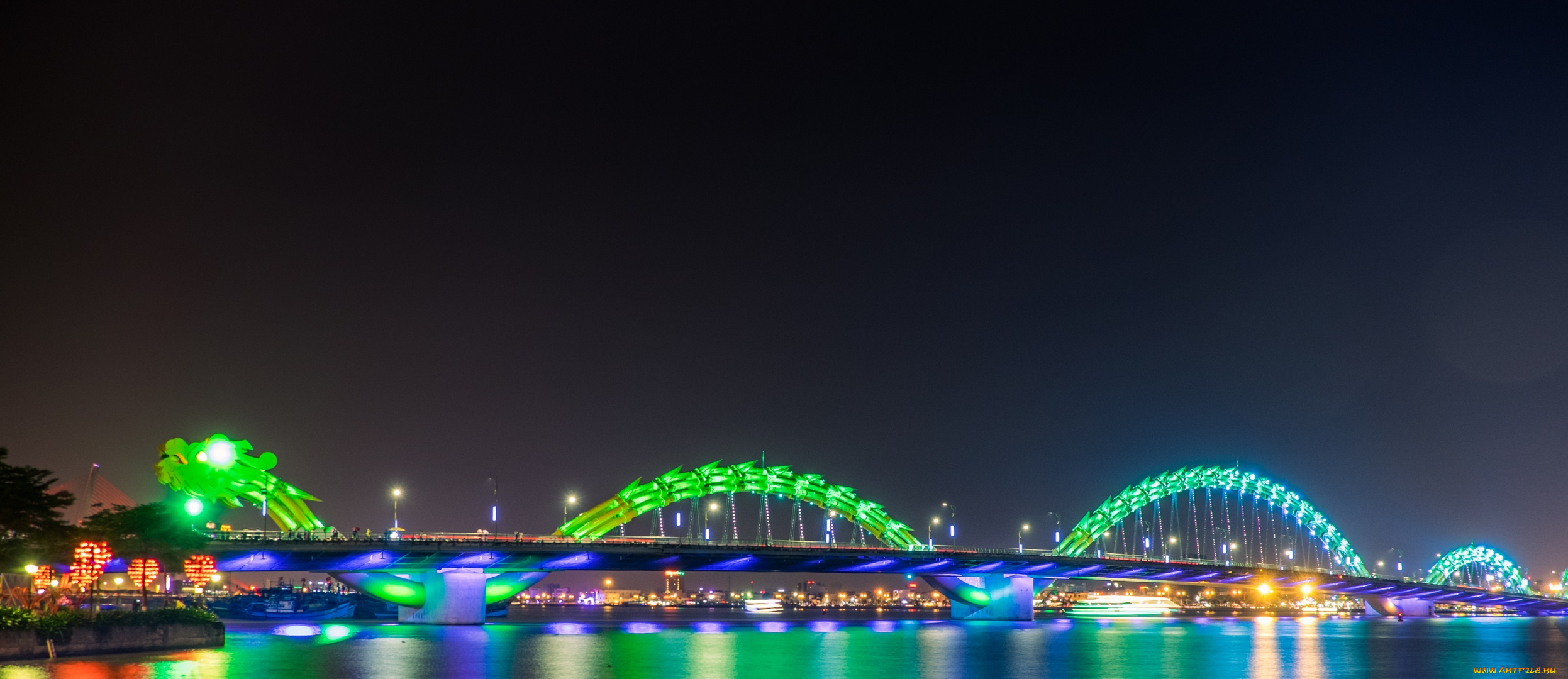 разное, иллюминация, мост, дракон