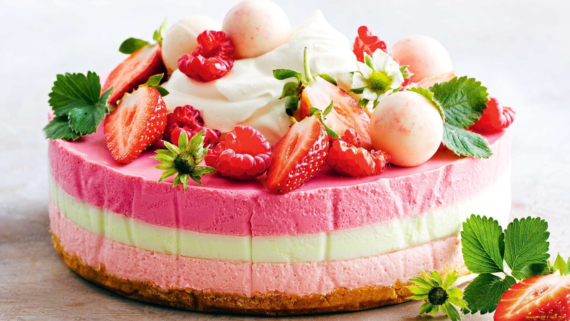еда, торты, малина, торт, клубника