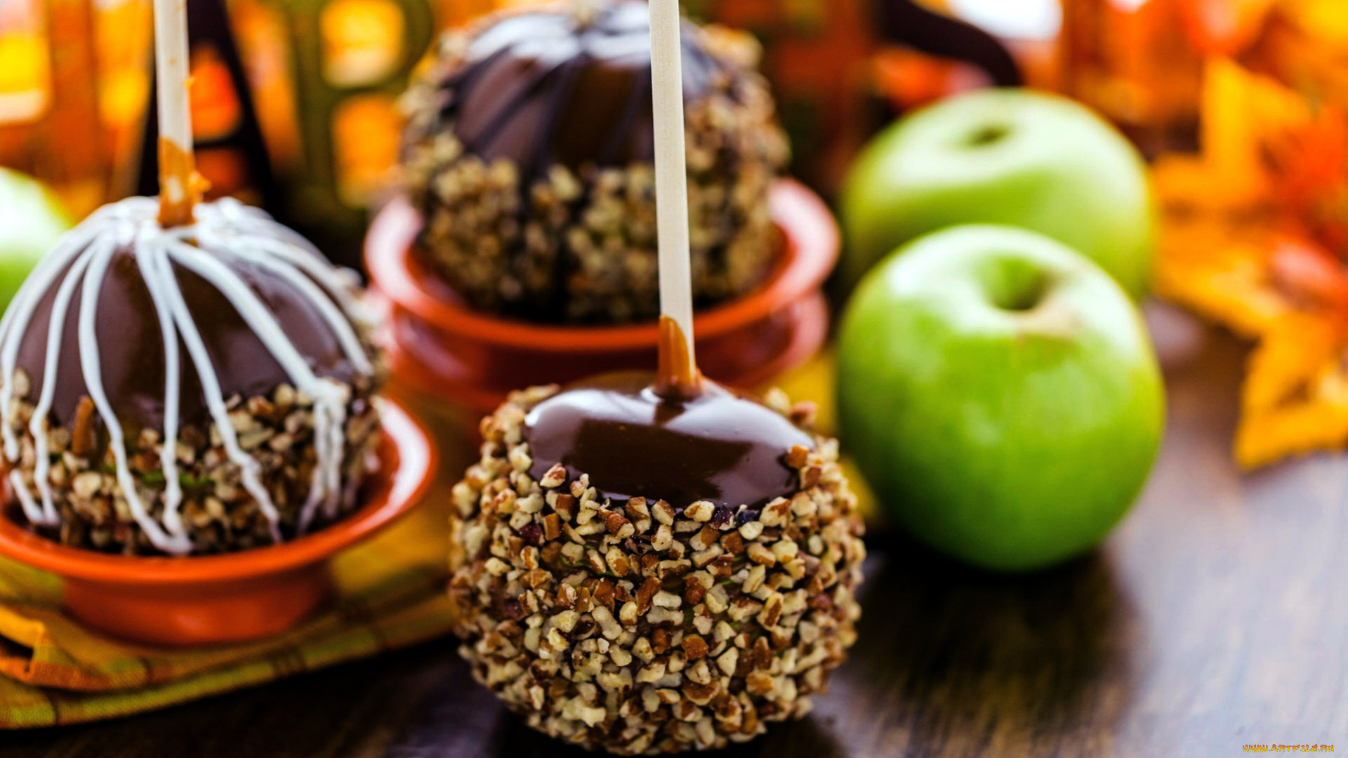еда, Яблоки, десерт, яблоки, орехи, шоколад