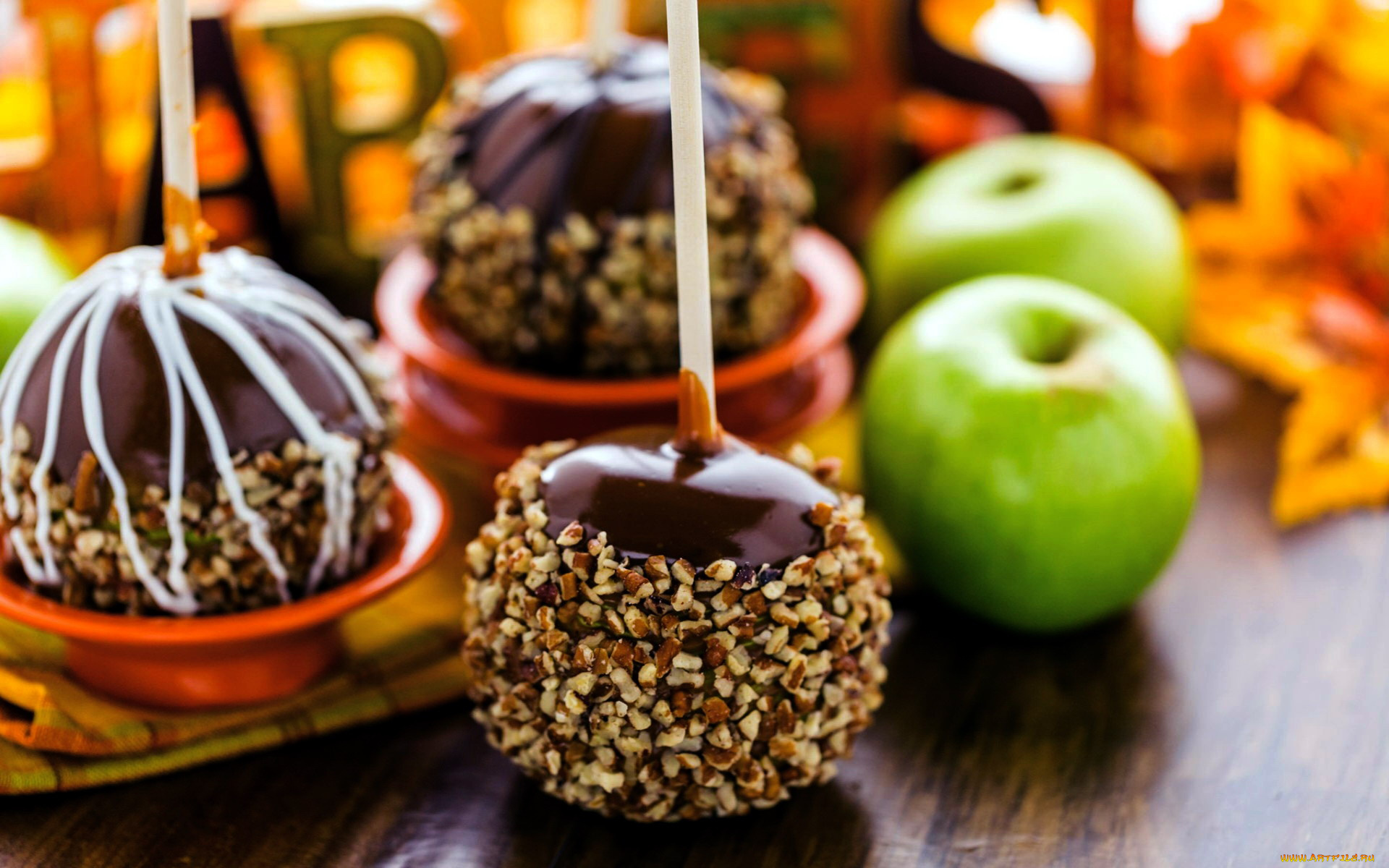 еда, Яблоки, десерт, яблоки, орехи, шоколад