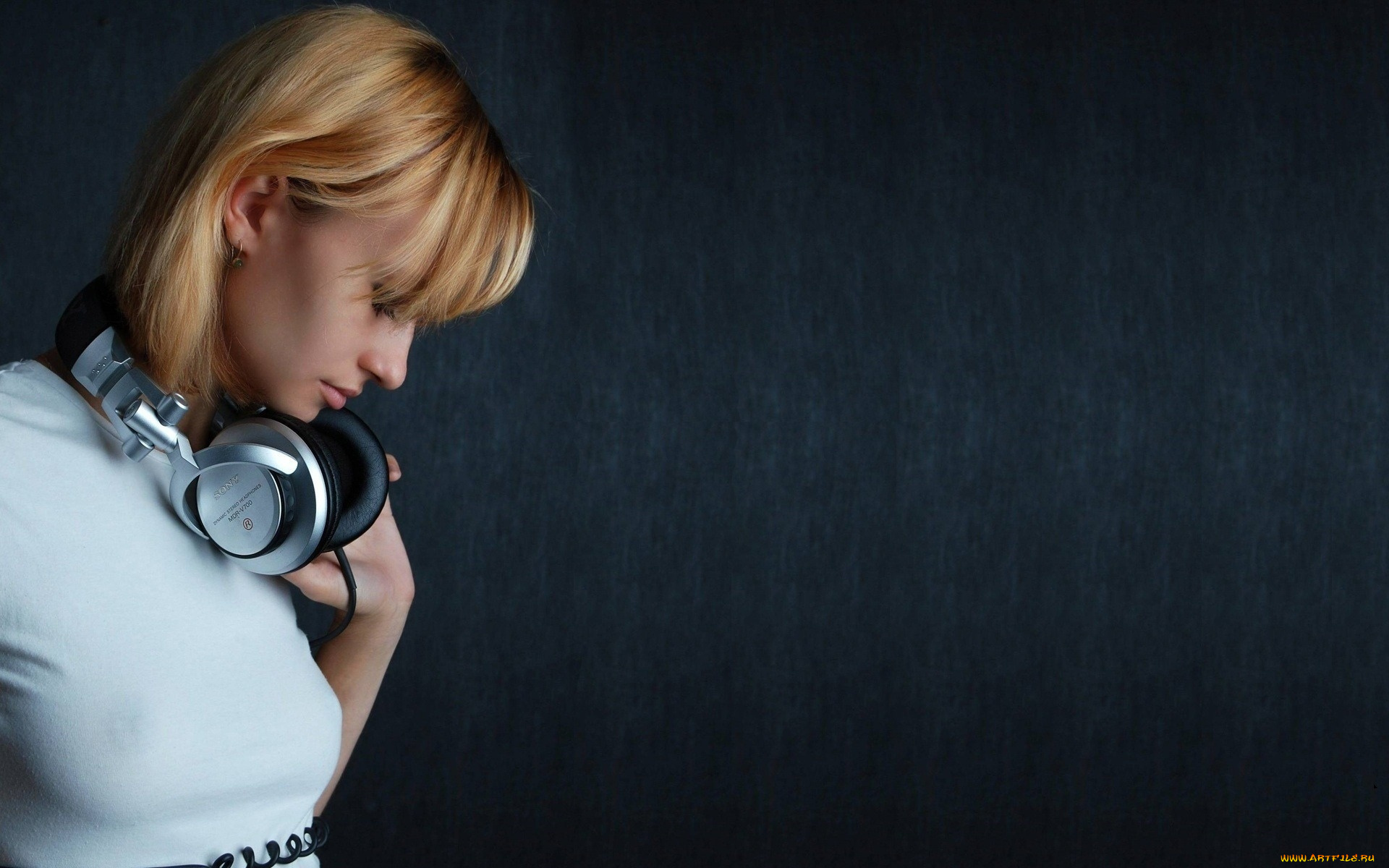 музыка, -другое, девушка, профиль, наушники