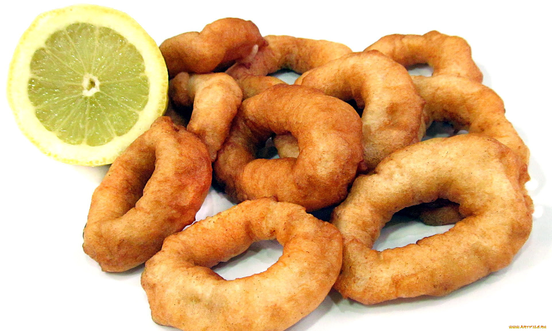 еда, рыбные, блюда, , с, морепродуктами, кальмар, лайм, кольца