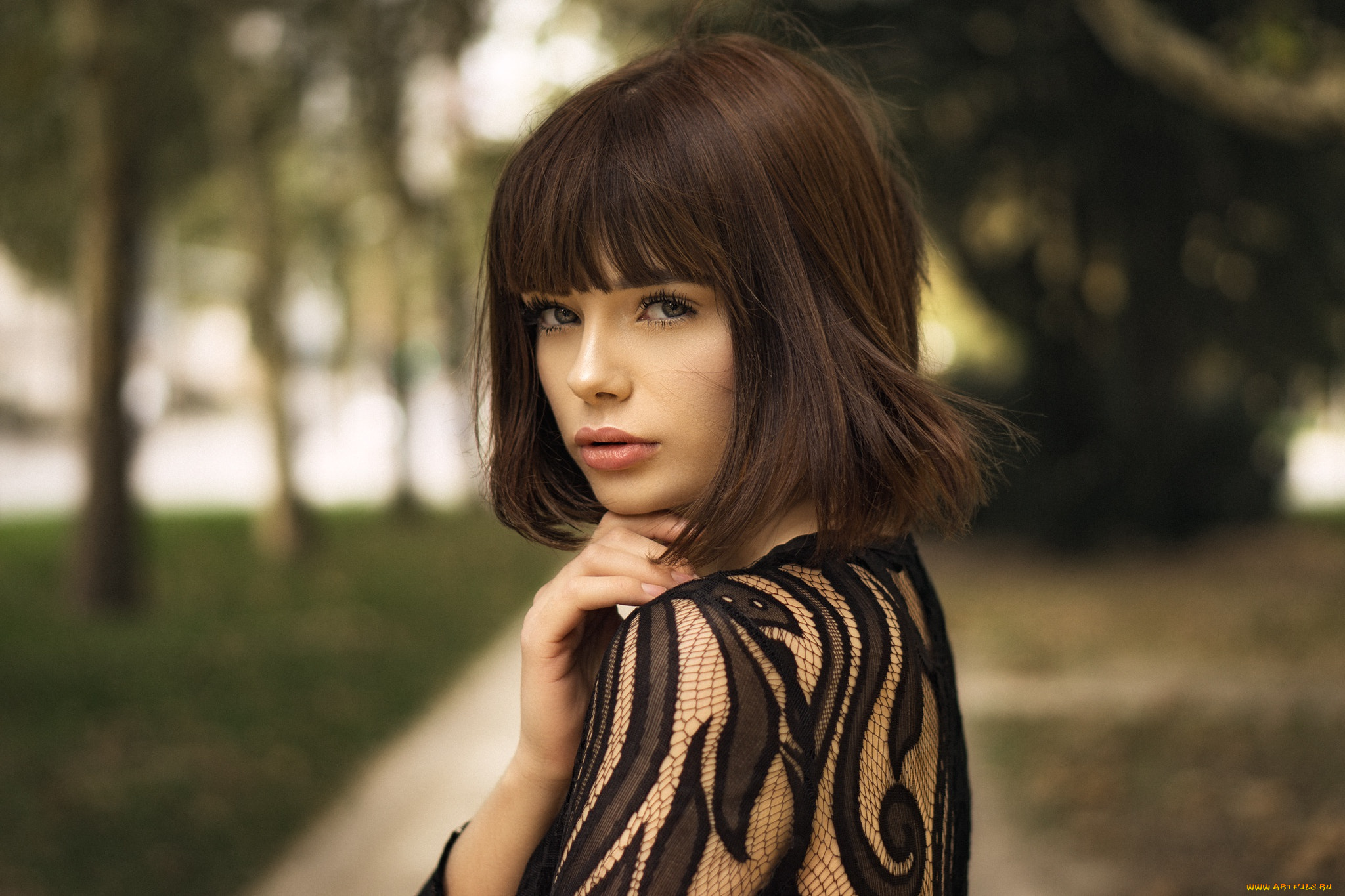 девушки, marie, grippon, шатенка, блузка, парк