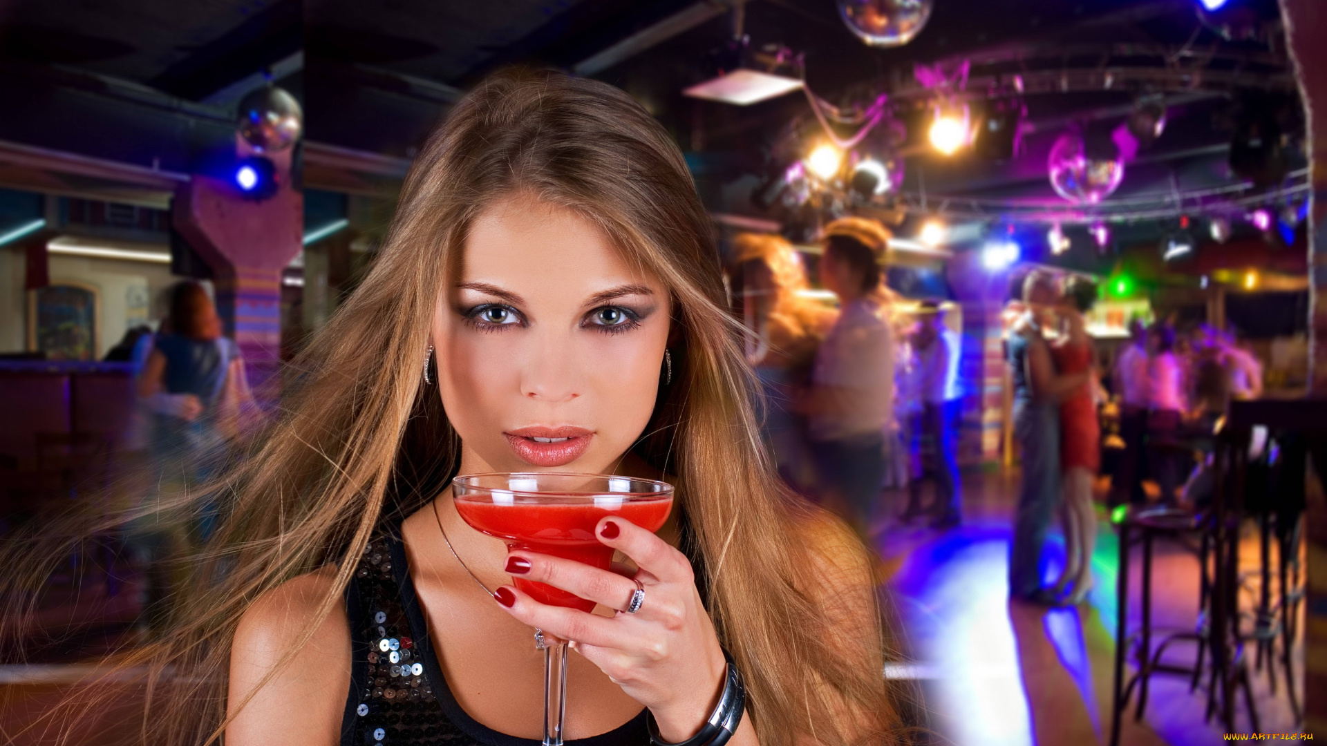 девушки, -, лица, , портреты, красивая, девушка, ночной, клуб