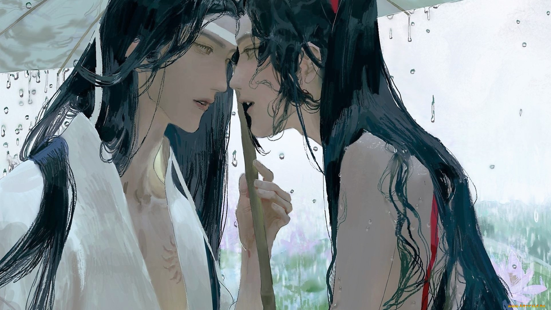 аниме, mo, dao, zu, shi, вэй, усянь, лань, ванцзи, дождь, зонт