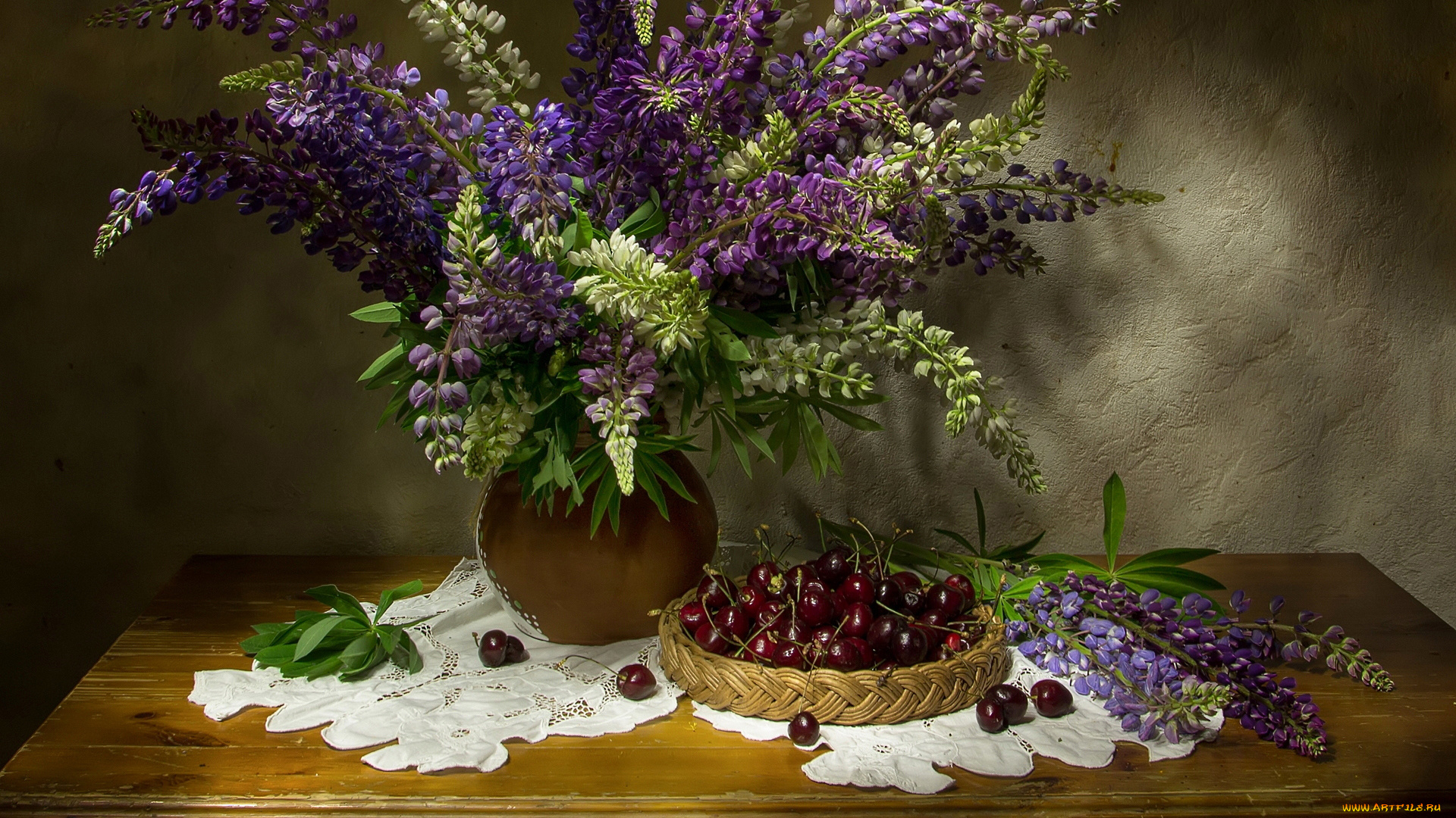 еда, вишня, , черешня, букет, вишни, люпин