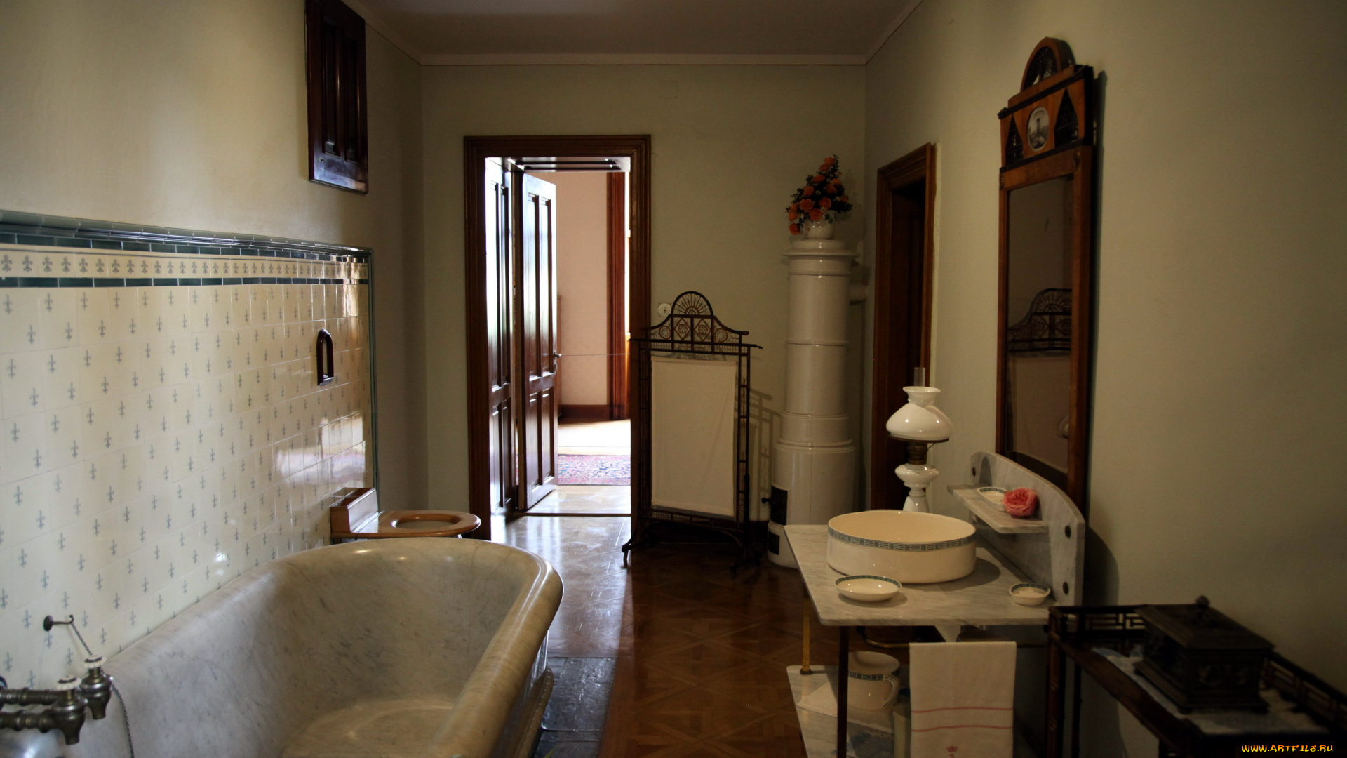 интерьер, ванная, и, туалетная, комнаты, старинная, ванная, комната