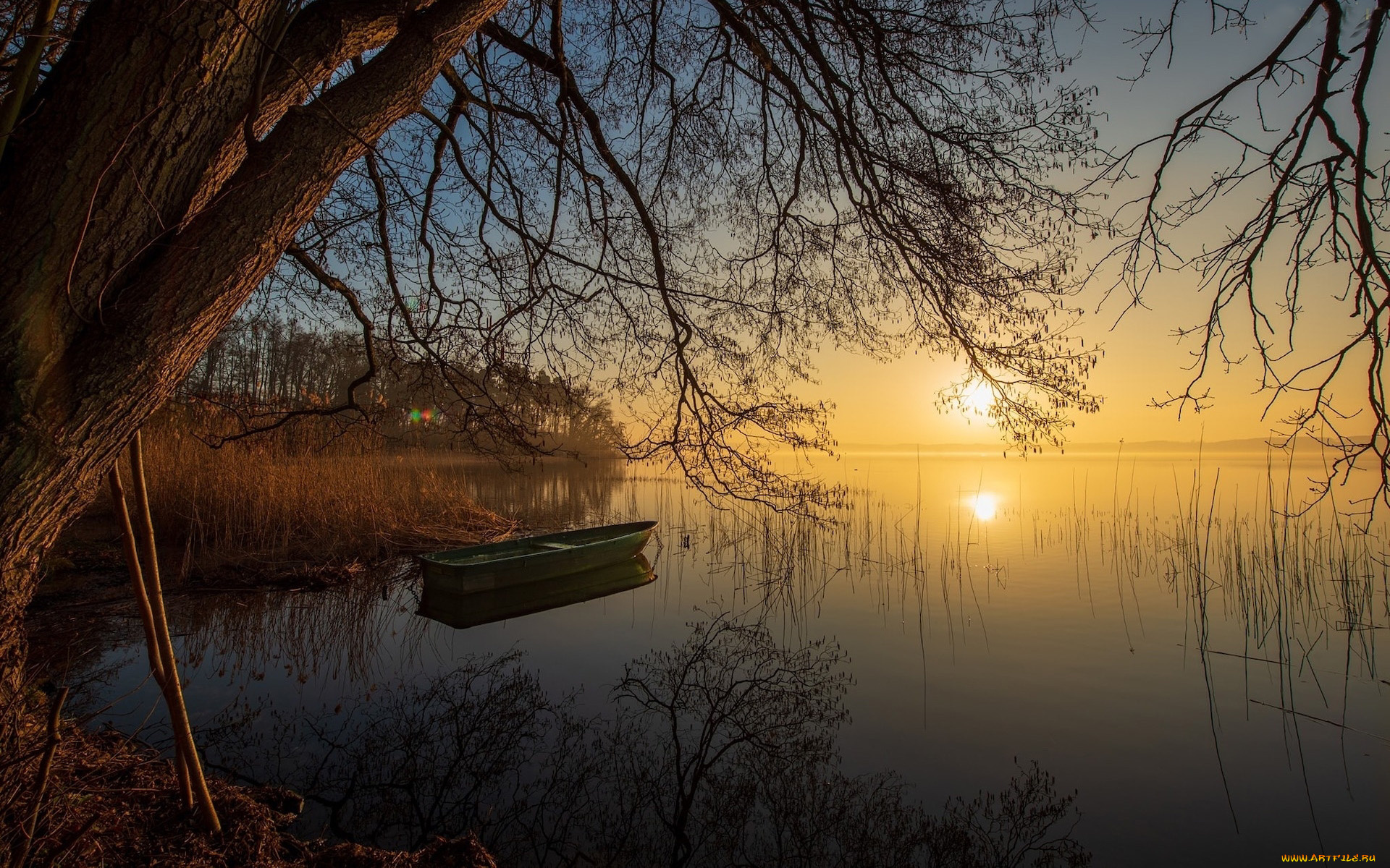 корабли, лодки, , шлюпки, река, заводь, лодка, закат