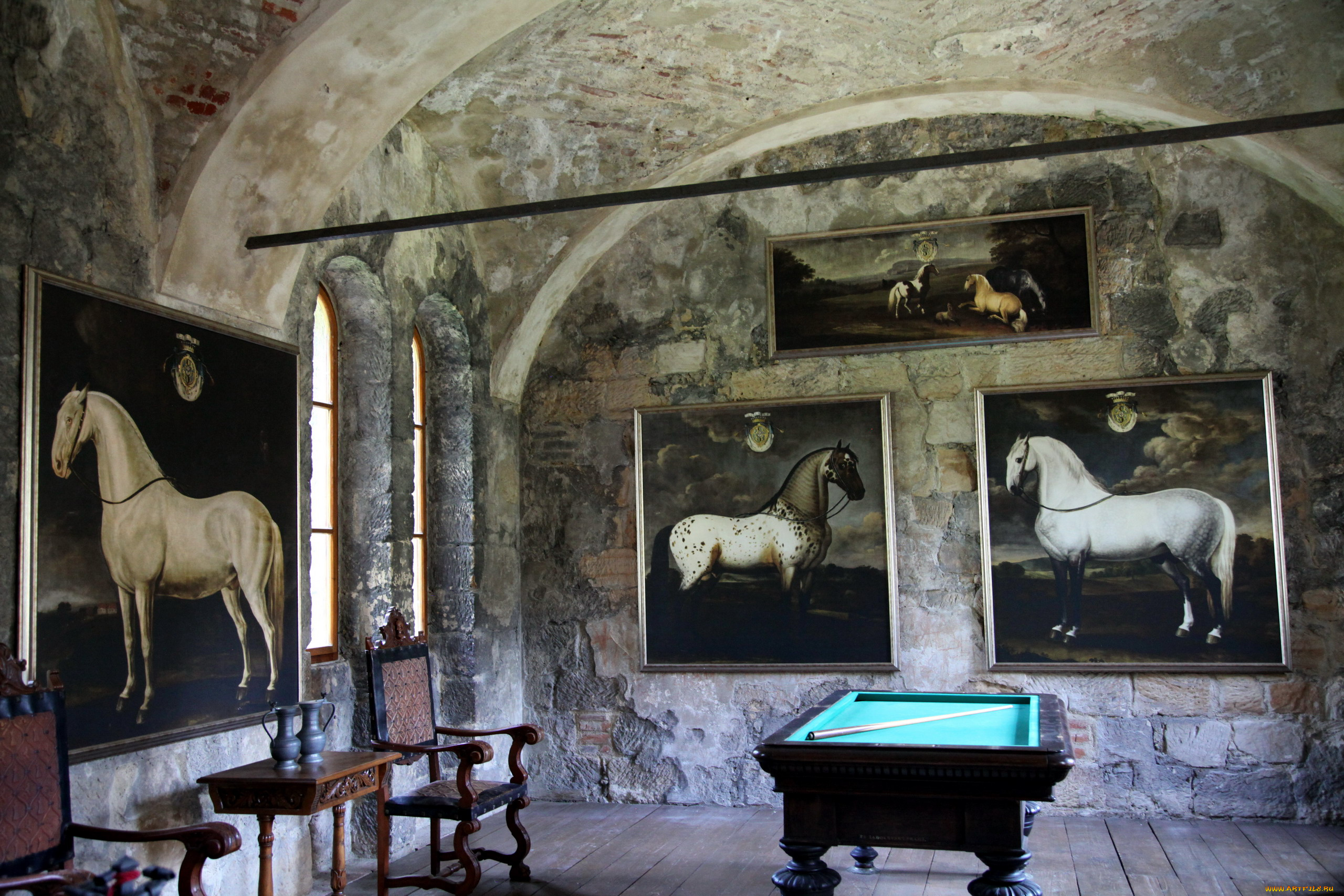 интерьер, кабинет, , библиотека, , офис, картины, стол, бильярдный