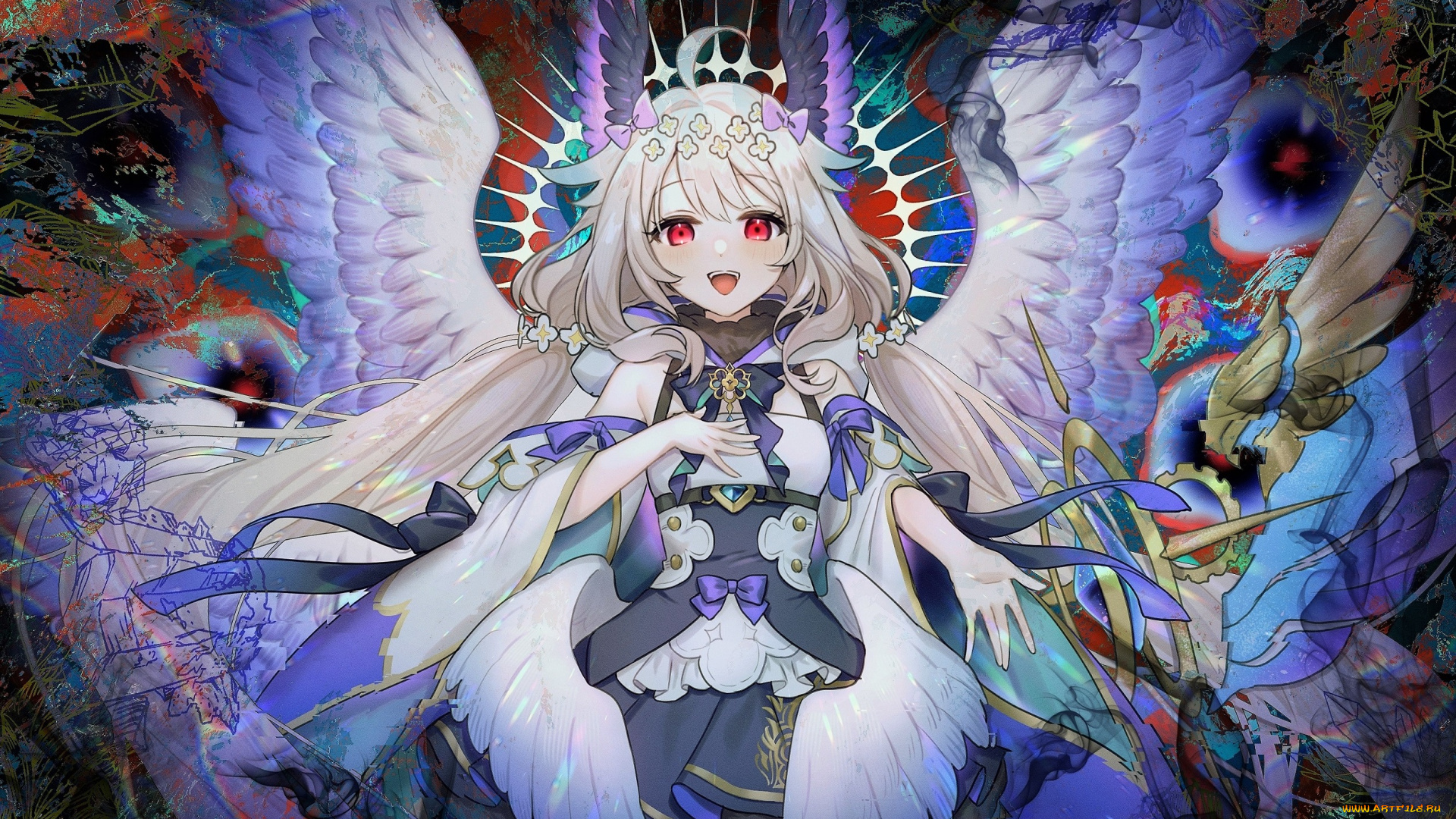 аниме, ангелы, , демоны, девочка, крылья