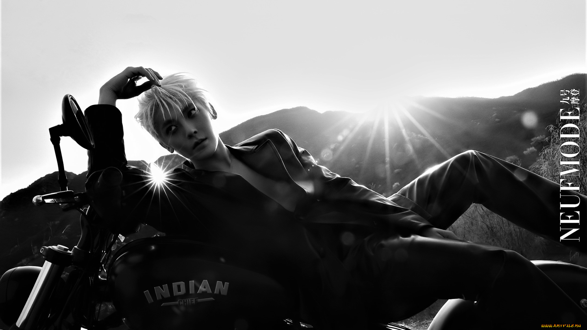 мужчины, hou, ming, hao, актер, блондин, мотоцикл, горы