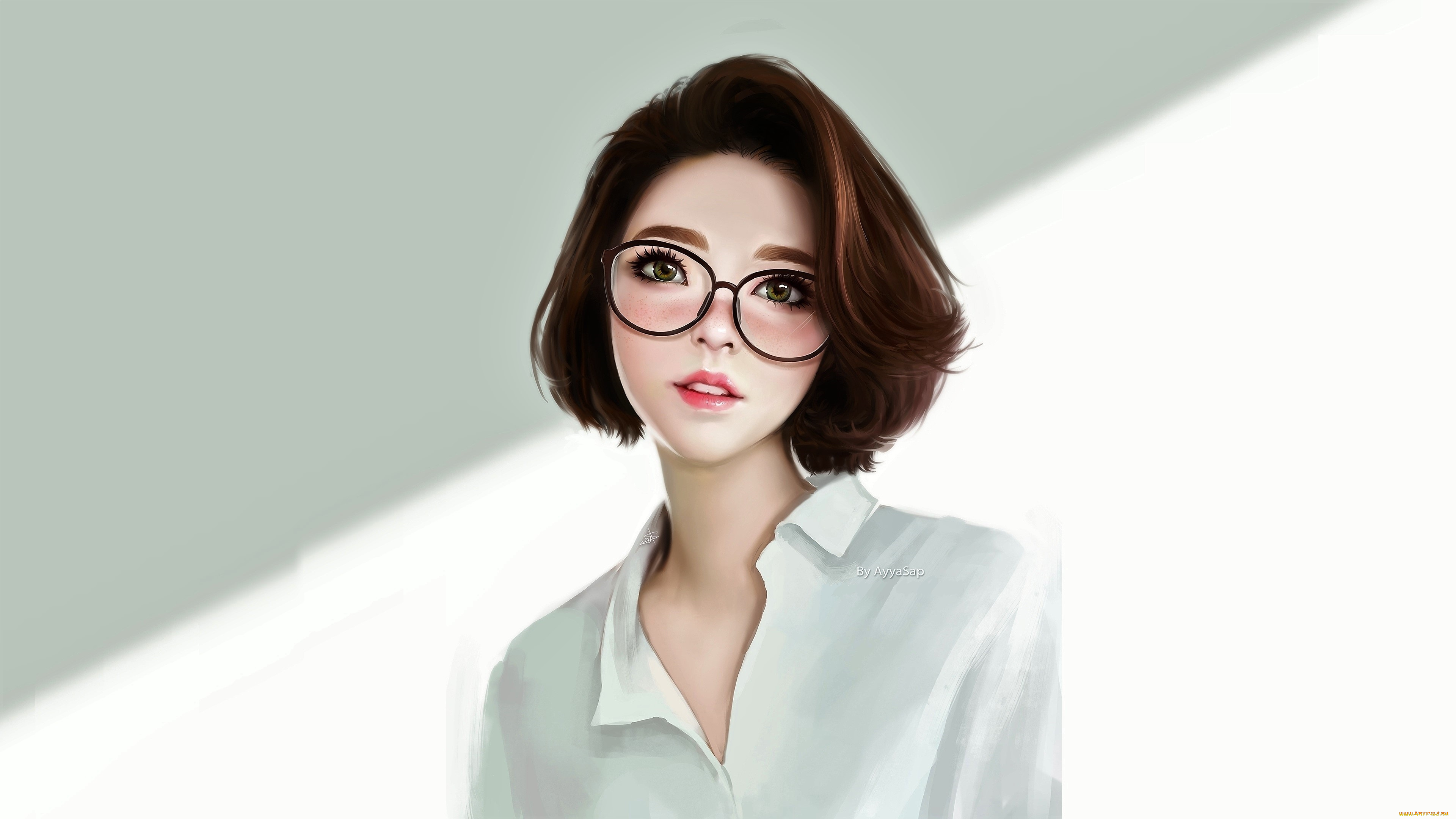 аниме, unknown, , другое, , девушка, блузка, очки