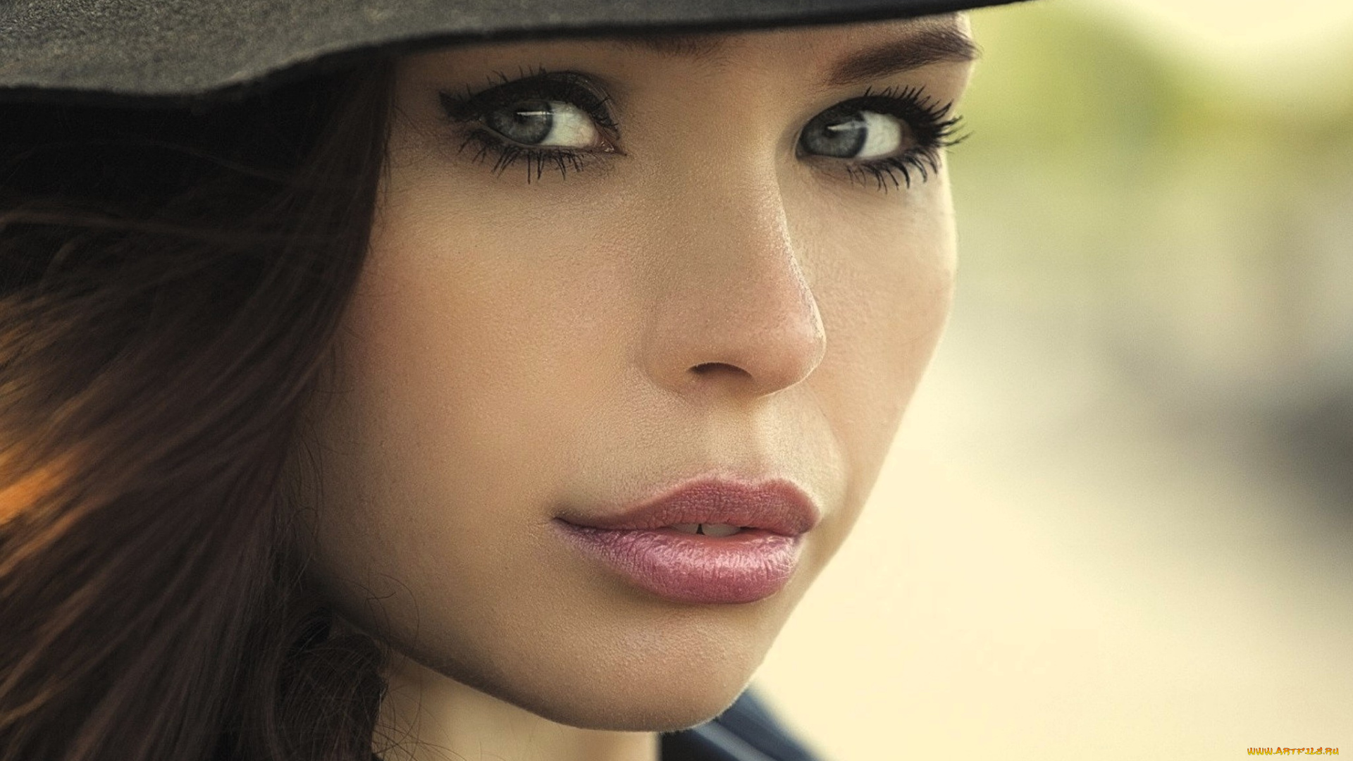 девушки, -, лица, , портреты, шатенка, лицо, шляпа