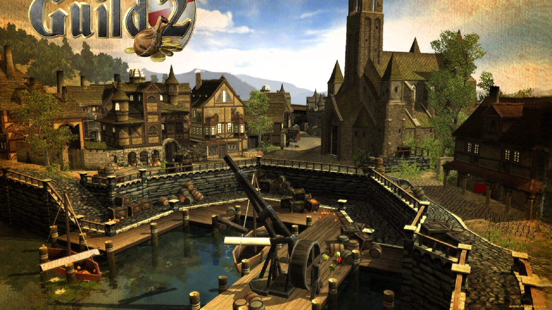 видео, игры, the, guild, 2, город, техника, озеро