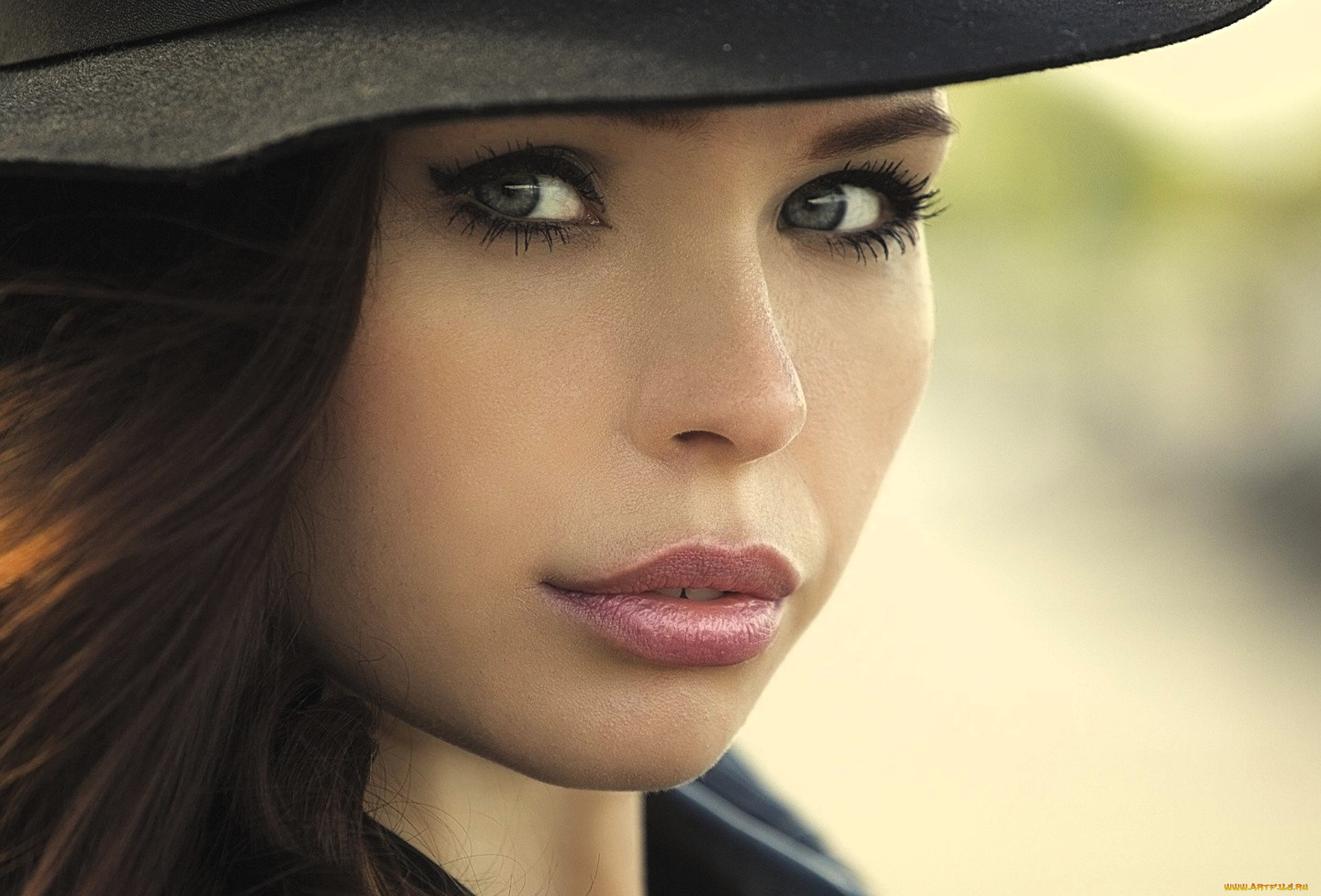 девушки, -, лица, , портреты, шатенка, лицо, шляпа