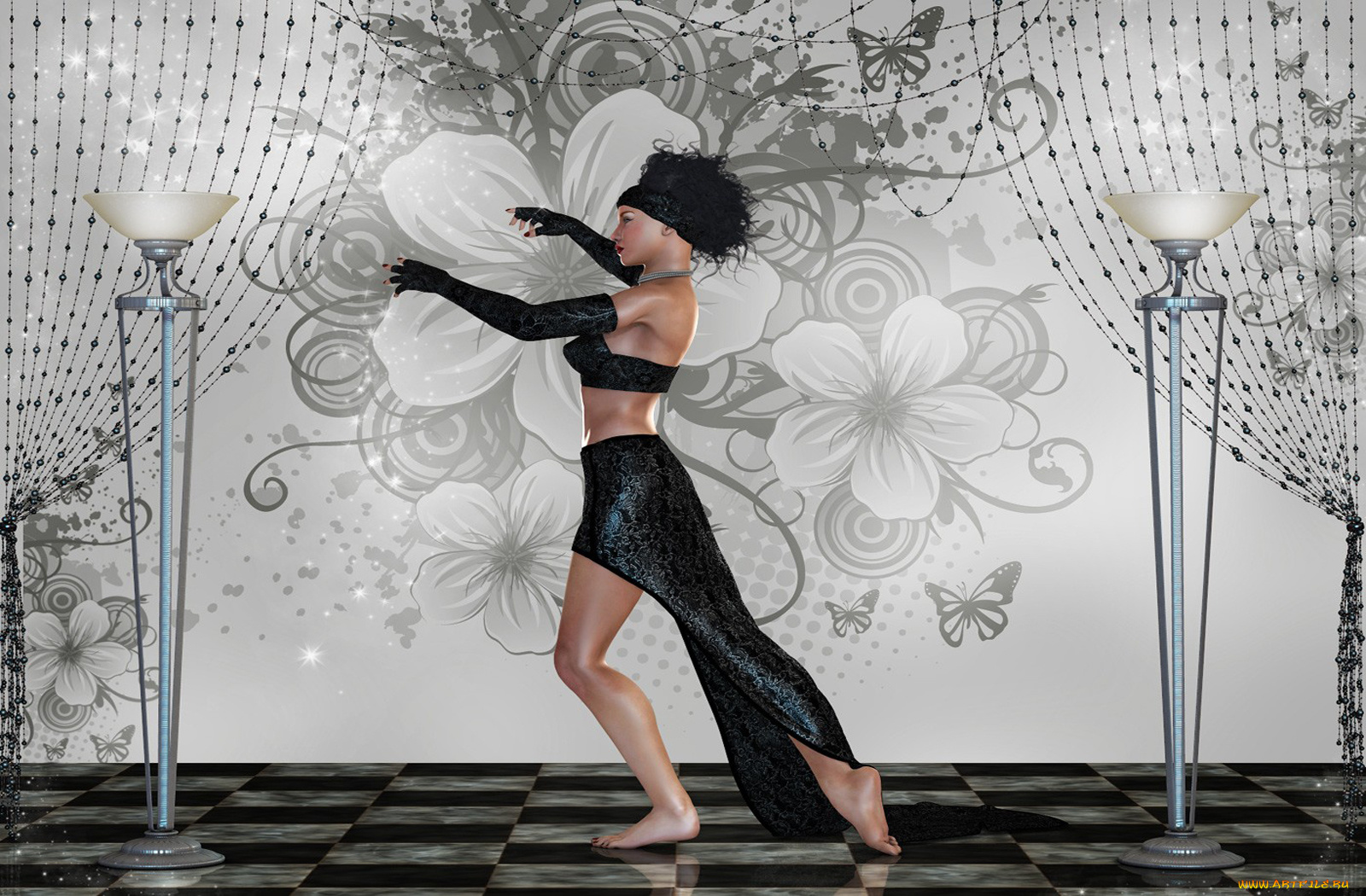 3д, графика, people, люди, цветы, светильники, девушка