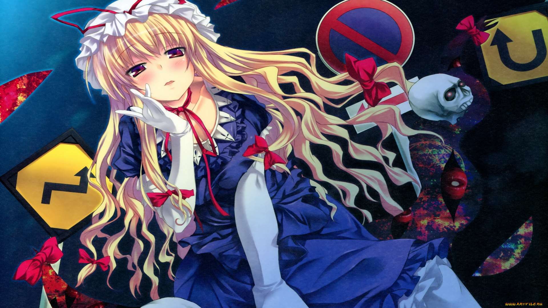 аниме, touhou, девушка, знаки, глаза