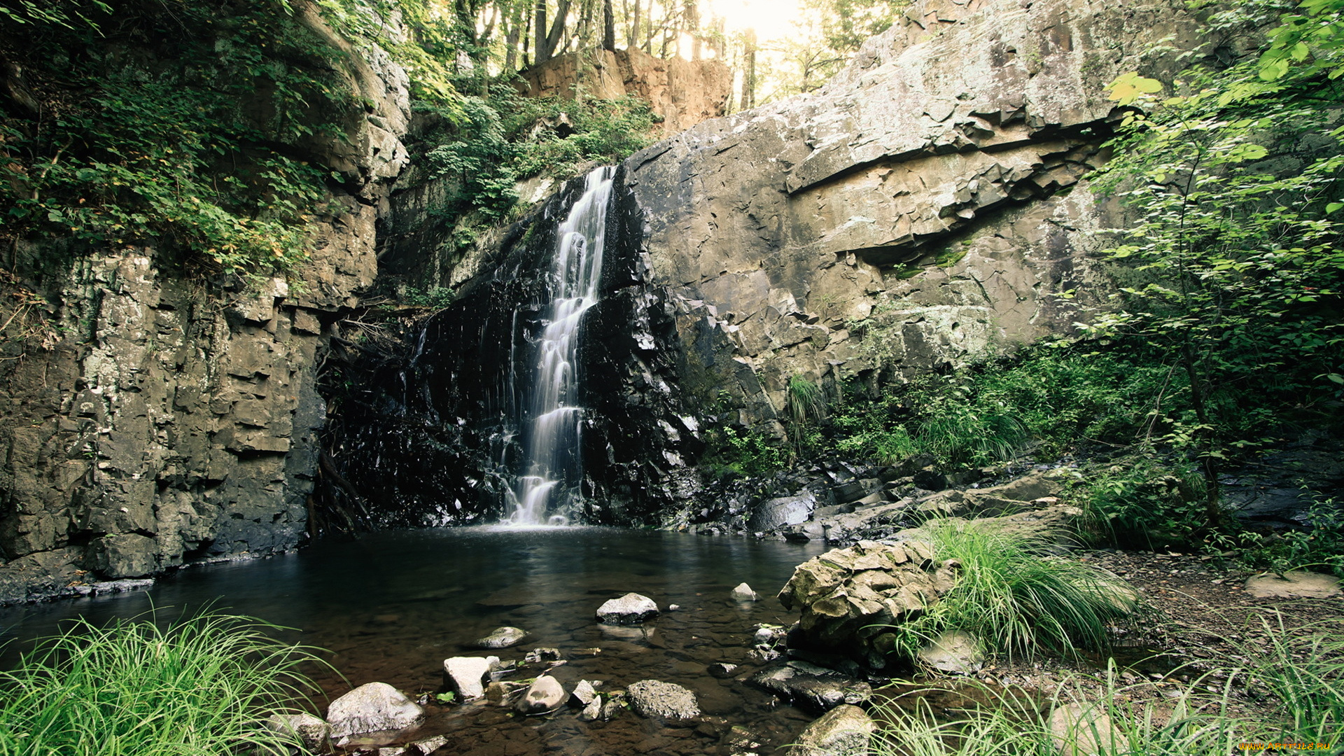 природа, водопады, озеро, скалы, лес