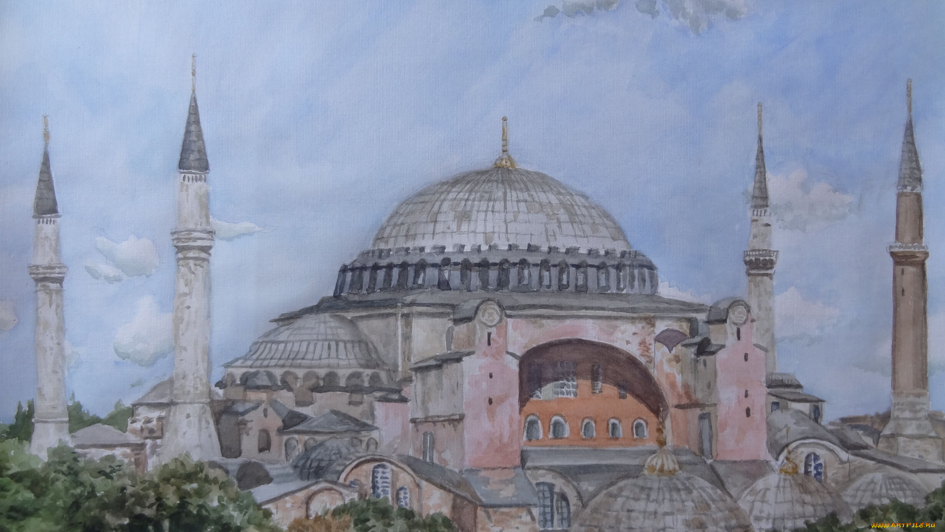 рисованные, города, мечеть