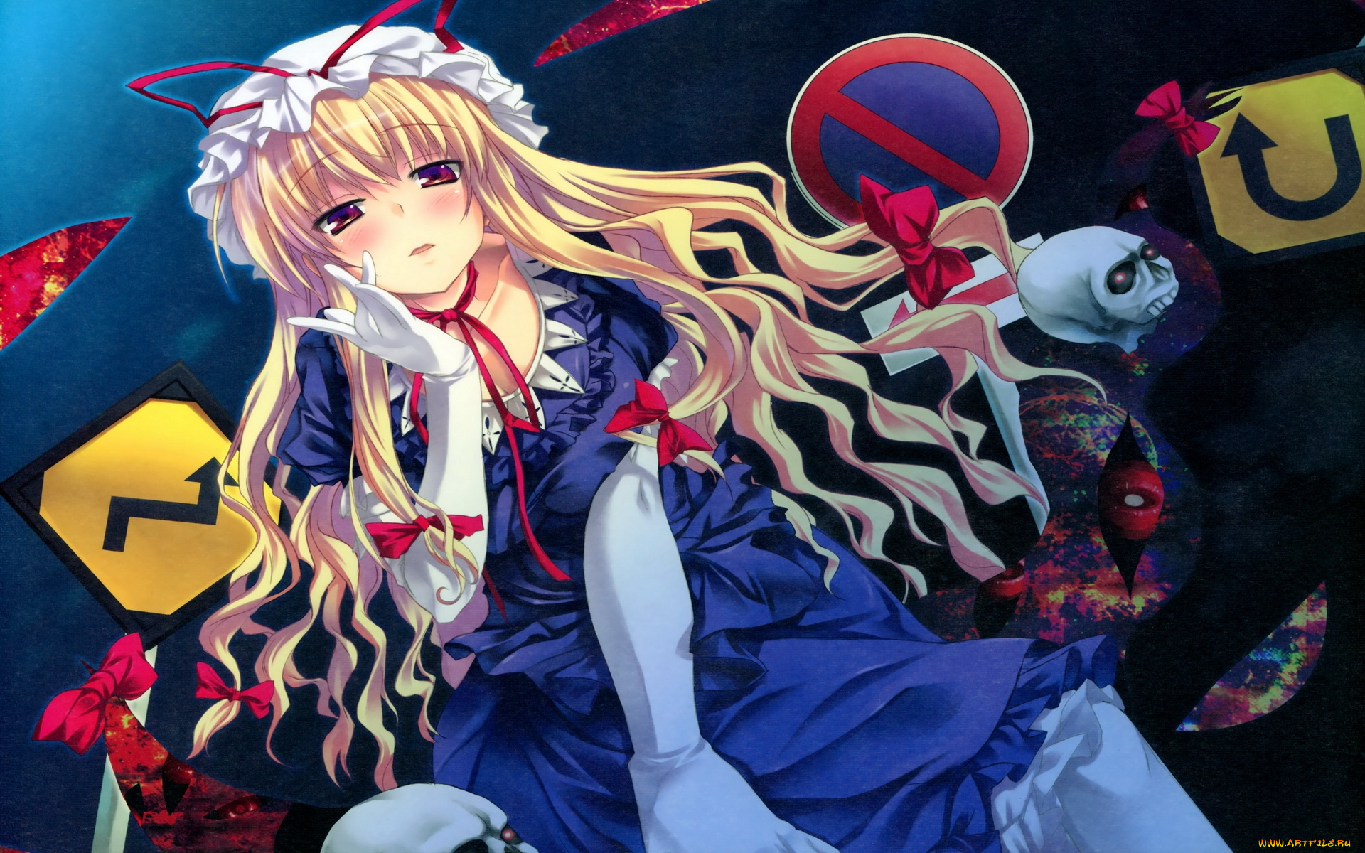 аниме, touhou, девушка, знаки, глаза