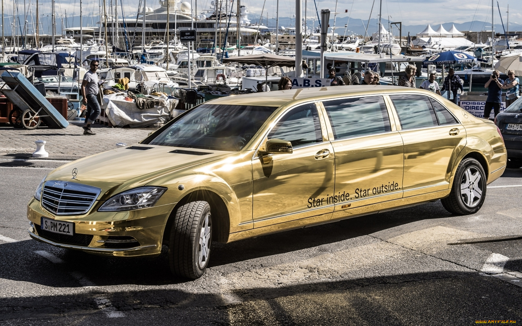 автомобили, mercedes, benz, яхты, передок, лимузин, фон, золотой, спец, версия