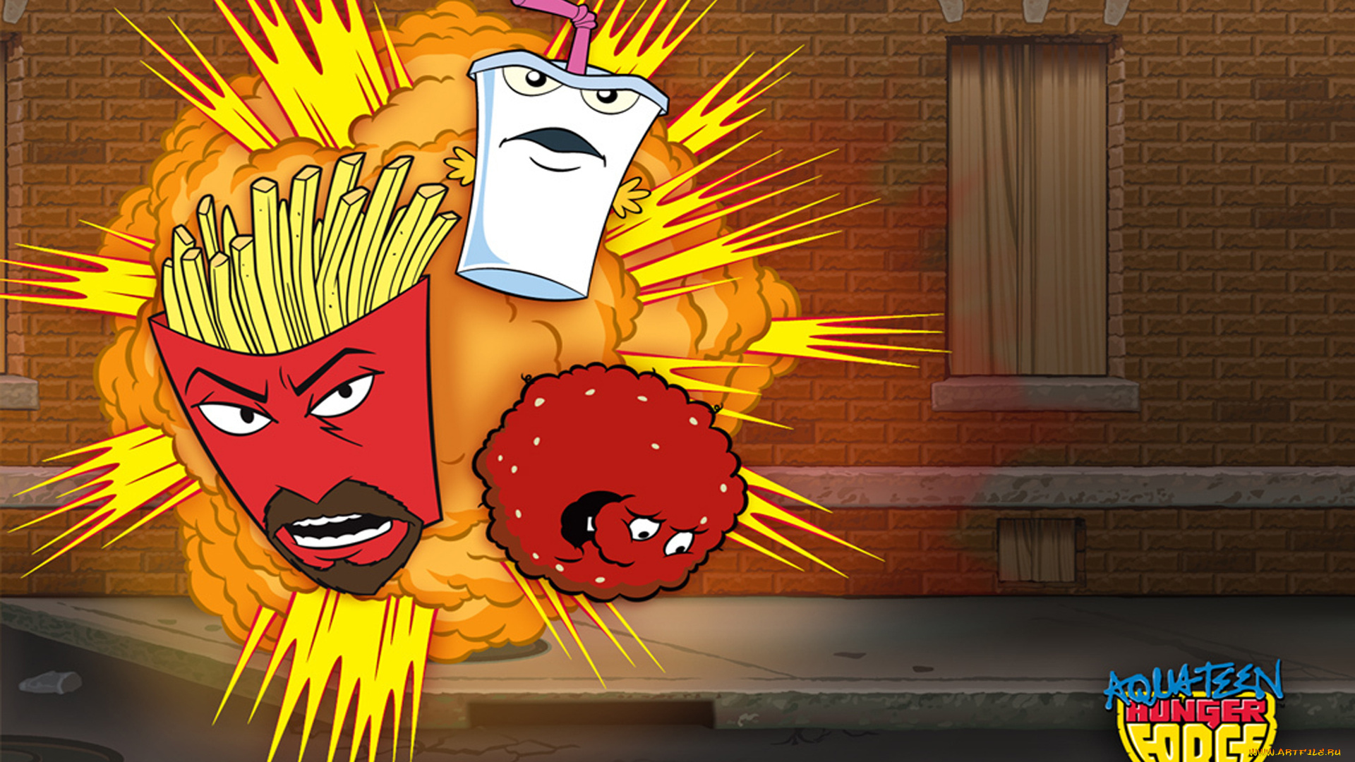 команда, фастфуд, мультфильмы, aqua, teen, hunger, force, тефтель, фрай, шейк