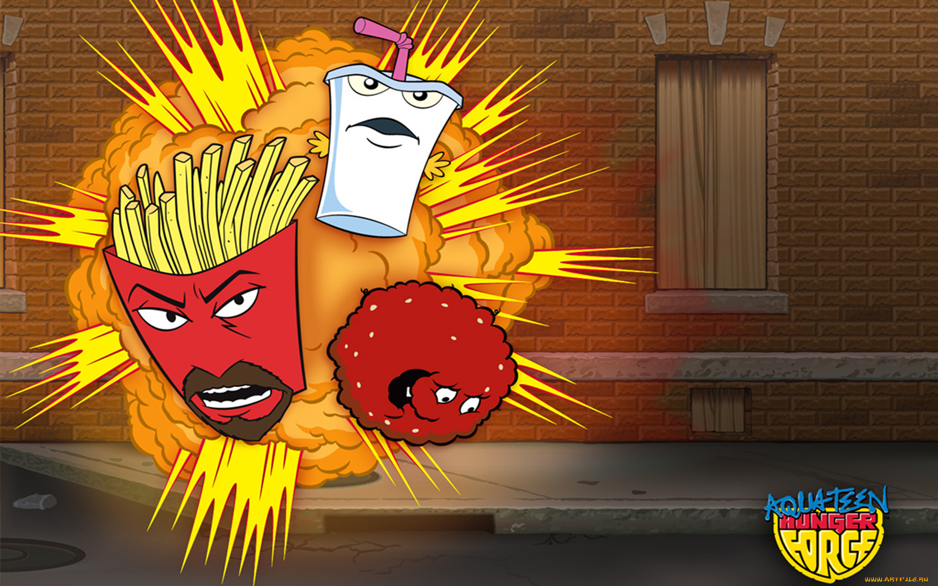 команда, фастфуд, мультфильмы, aqua, teen, hunger, force, тефтель, фрай, шейк
