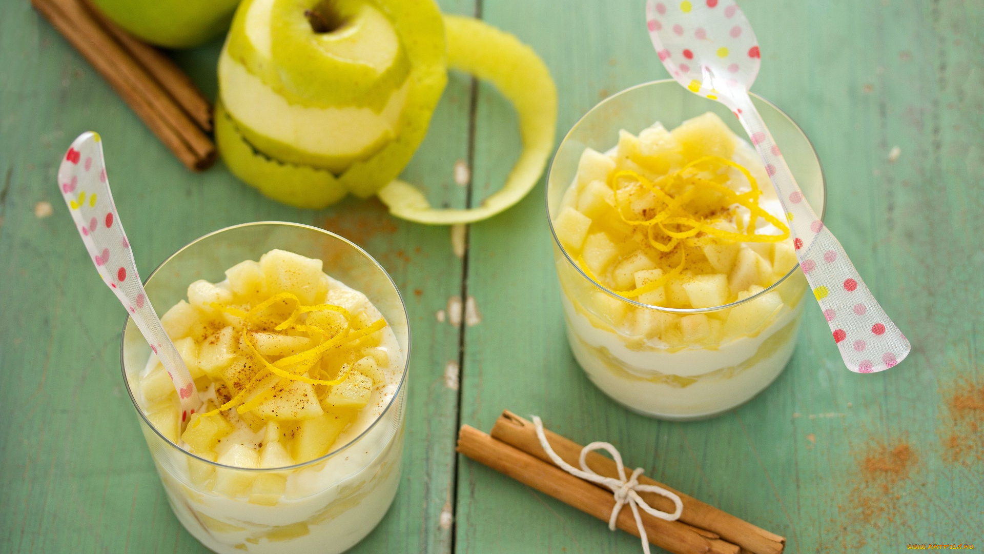 еда, мороженое, десерты, яблоки, рикотта, корица, десерт