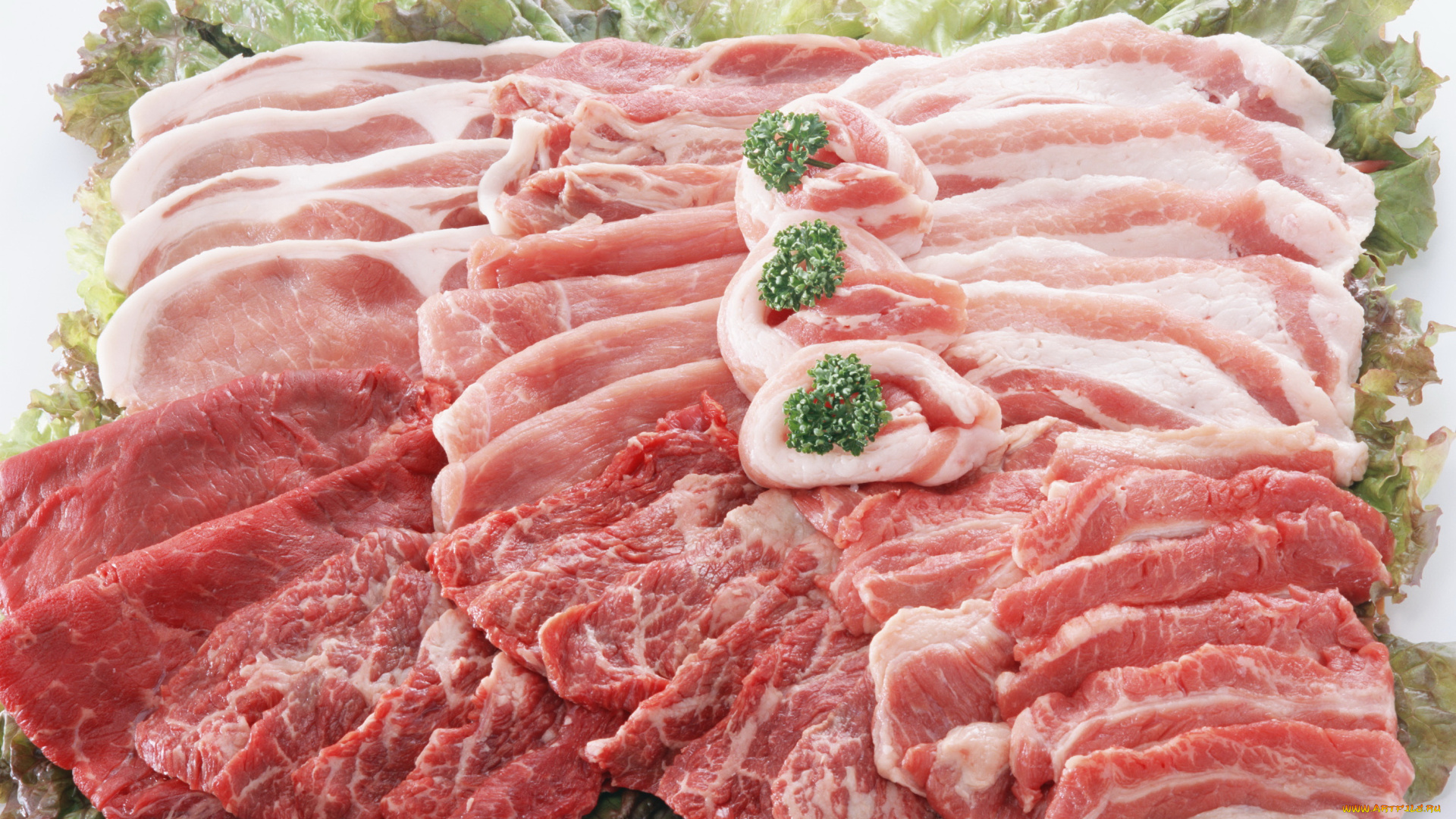 еда, мясные, блюда, мясо, зелень, ребрышки