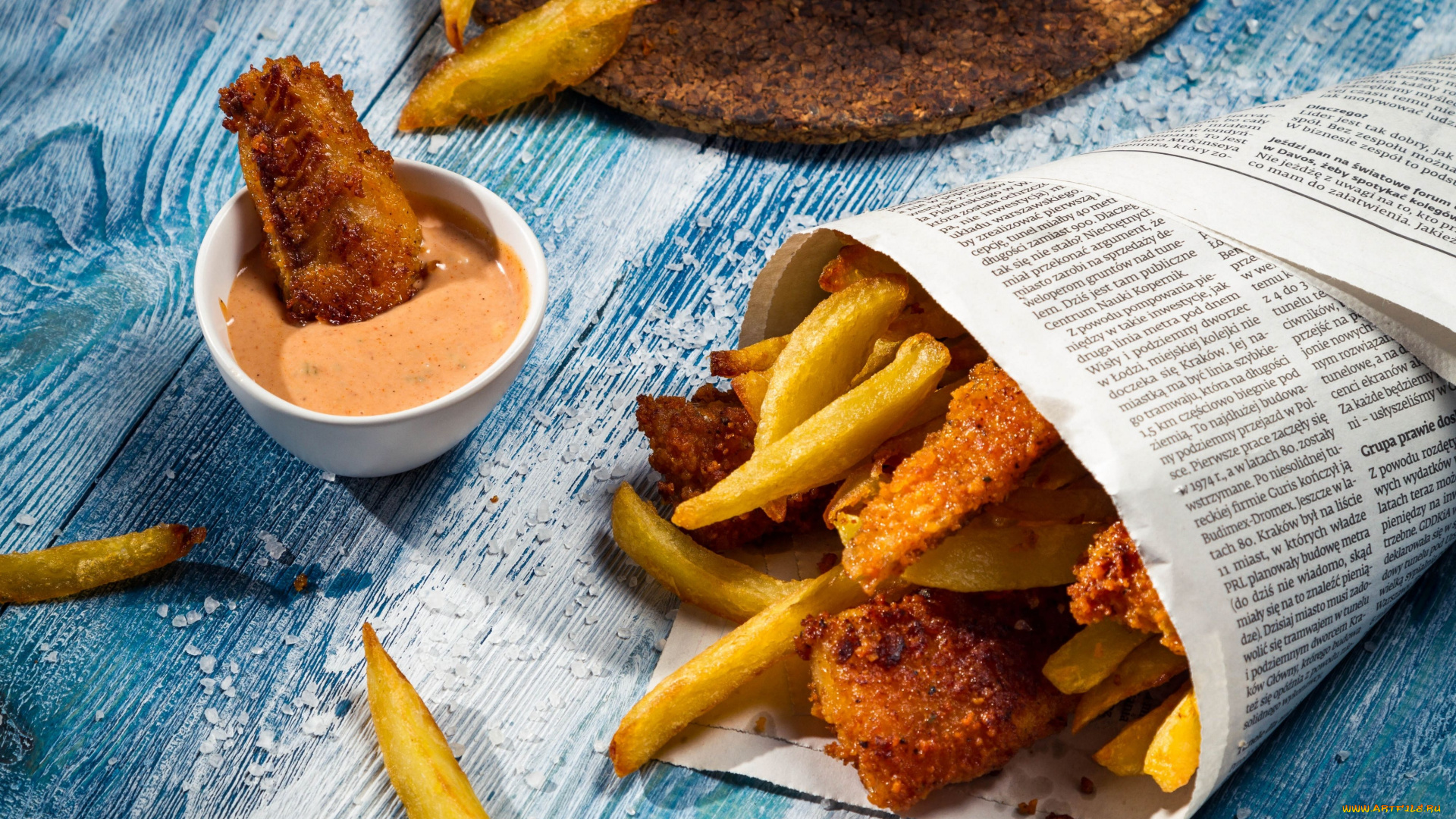еда, разное, кулёк, газета, соус, фри, картофель, рыба