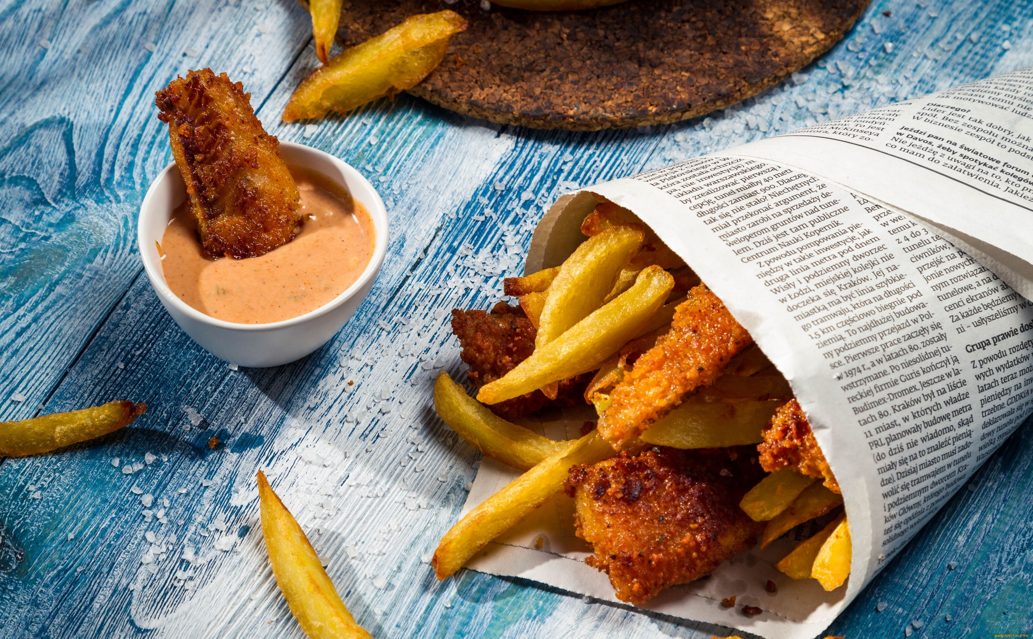 еда, разное, кулёк, газета, соус, фри, картофель, рыба