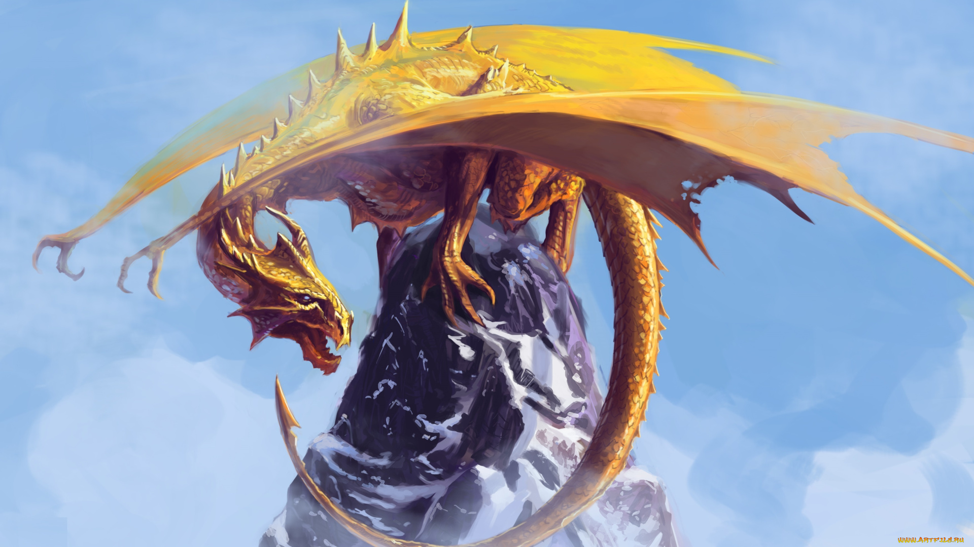 фэнтези, драконы, дракон, хвост, крылья, оскал, скала