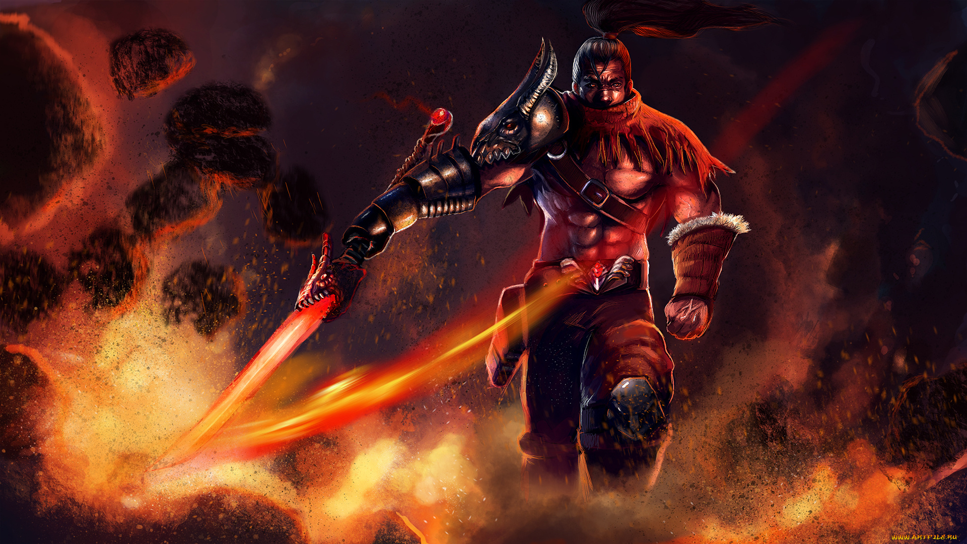 league, of, legends, фэнтези, люди, меч, огонь, мужчина, воин, league, of, legends, yasuo, арт