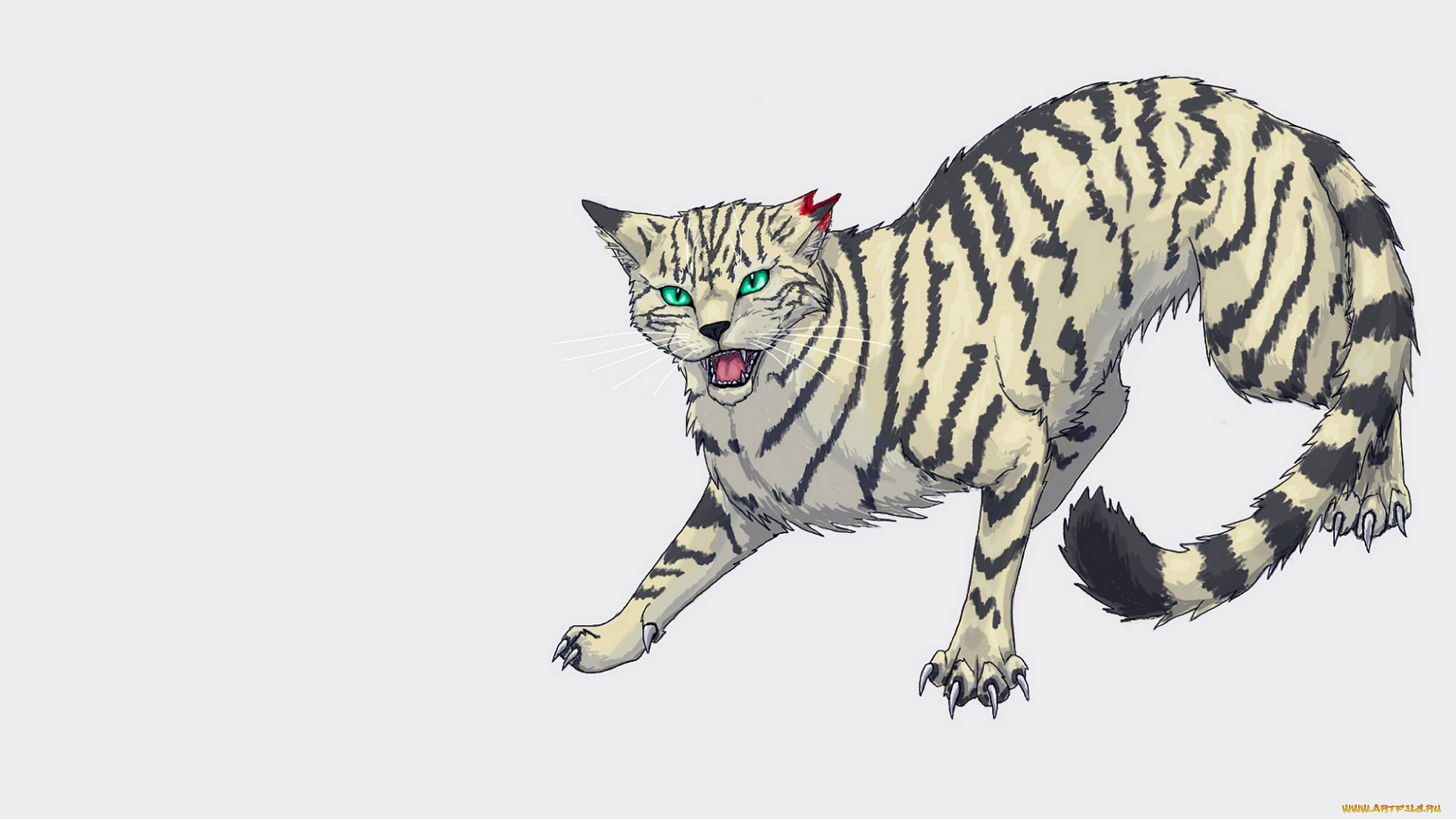 рисованные, животные, , коты, оскал, серый, фон, животное