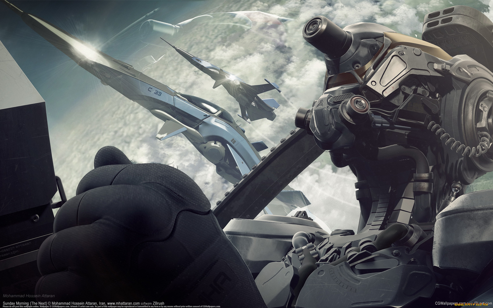 hossein, attaran, фэнтези, роботы, , киборги, , механизмы, hossein, attaran, робот, самолёты, пилот