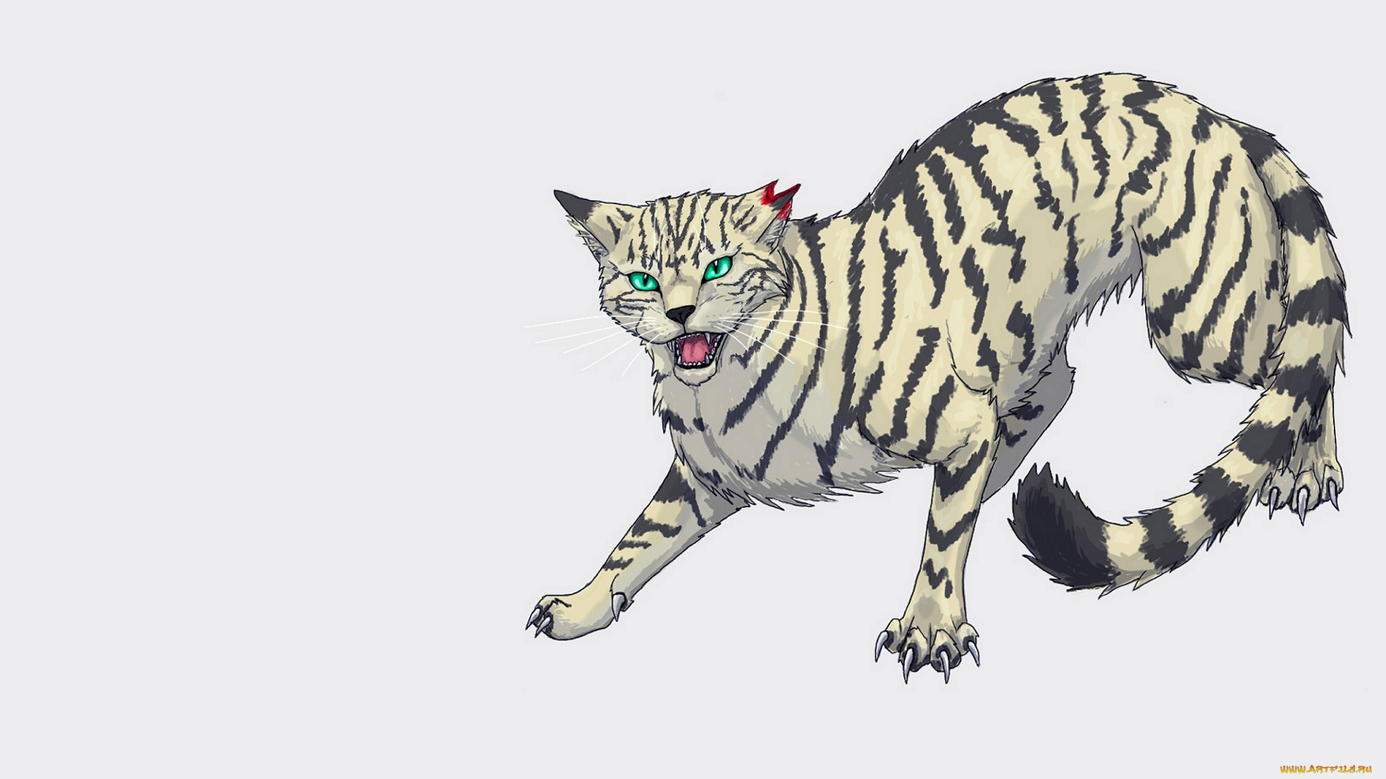 рисованные, животные, , коты, оскал, серый, фон, животное