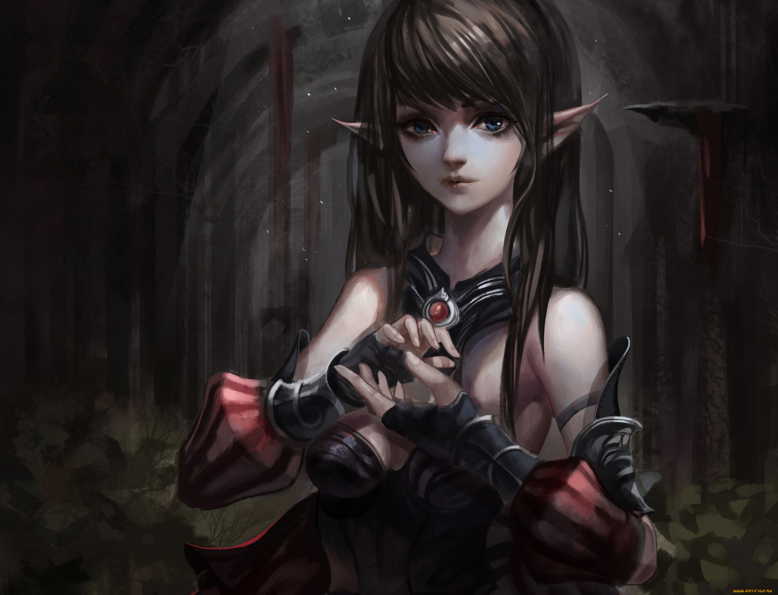 фэнтези, эльфы, девушка, ушки, руки, эльфийка, baka, арт